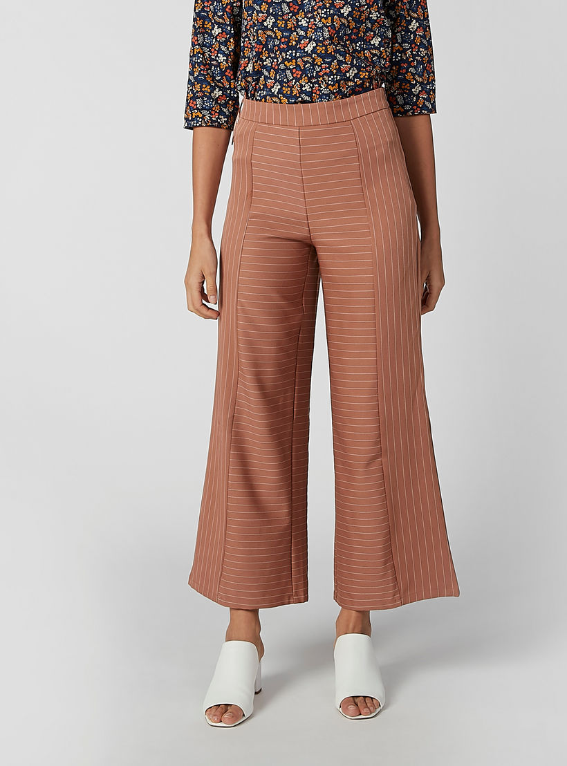 بنطال بالازو مقلّم بخصر مطّاطي متوسط الارتفاع-women-clothing-bottoms-trousers-image-2