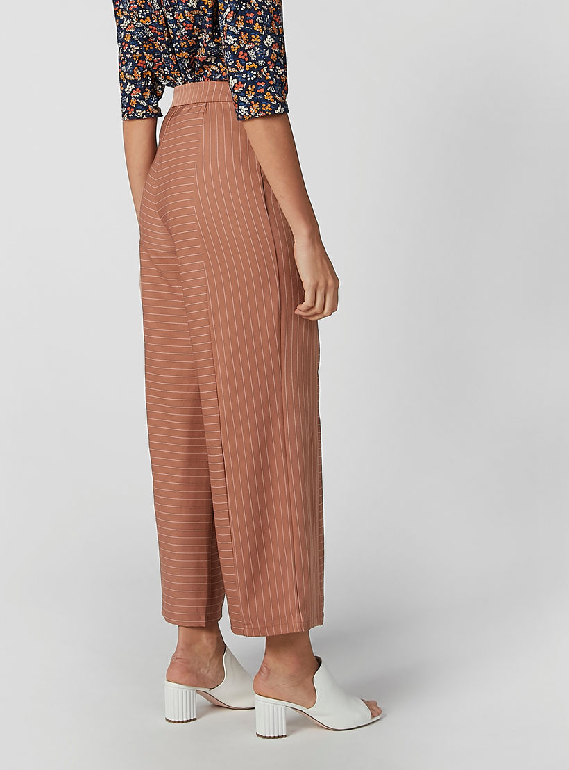 بنطال بالازو مقلّم بخصر مطّاطي متوسط الارتفاع-women-clothing-bottoms-trousers-image-3