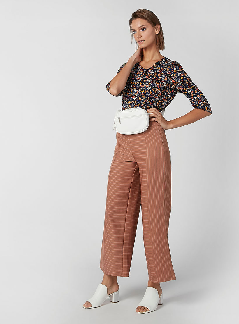 بنطال بالازو مقلّم بخصر مطّاطي متوسط الارتفاع-women-clothing-bottoms-trousers-image-5