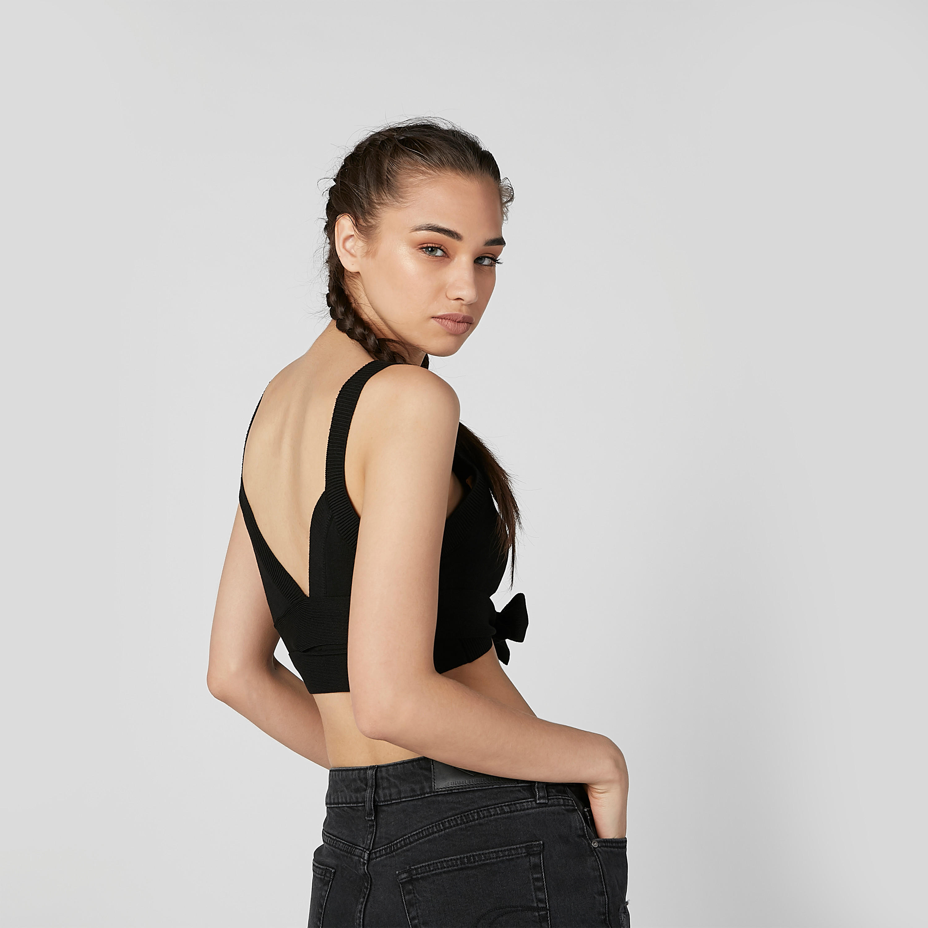 Plain Sleeveless Crop Top with V-neck and Bow Applique-women-clothing-shirtsandblouses-blouses-image-3