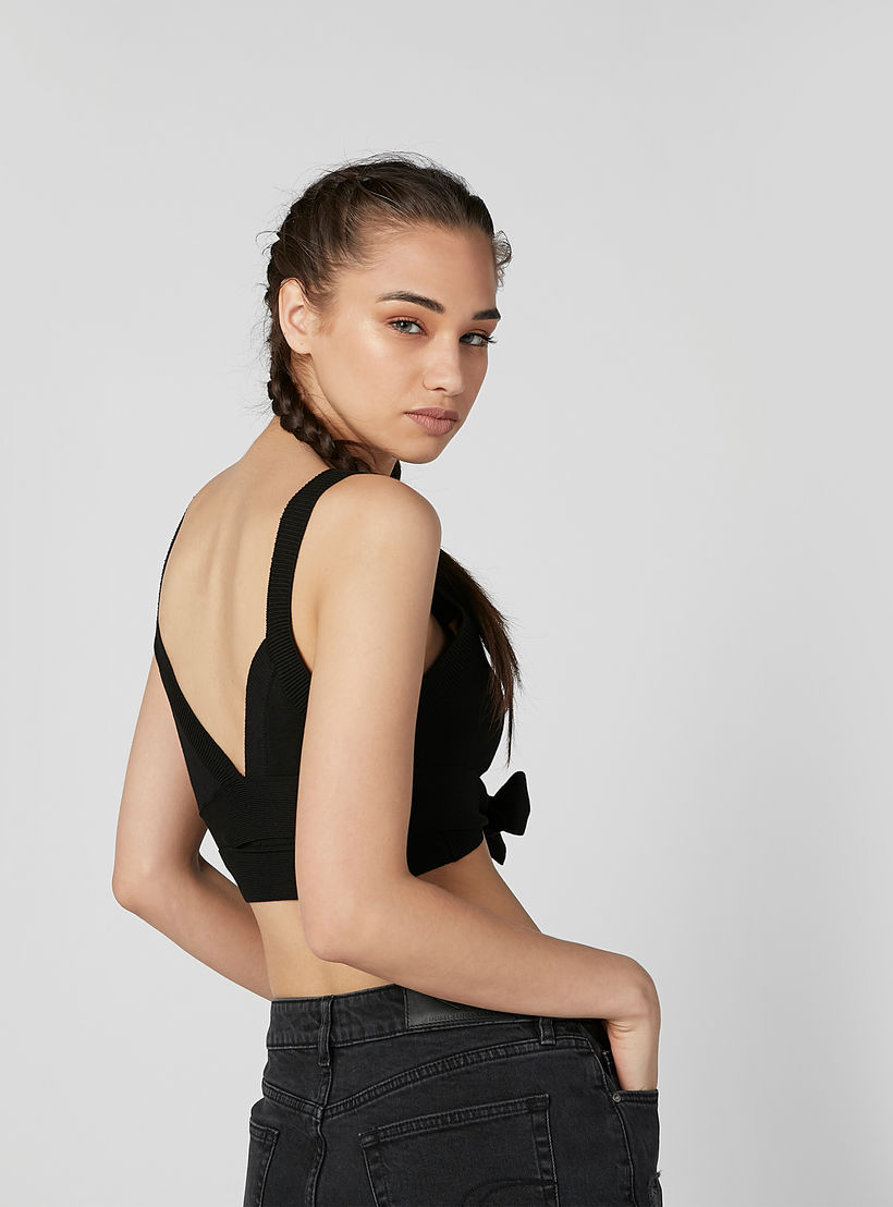 Plain Sleeveless Crop Top with V-neck and Bow Applique-women-clothing-shirtsandblouses-blouses-image-3