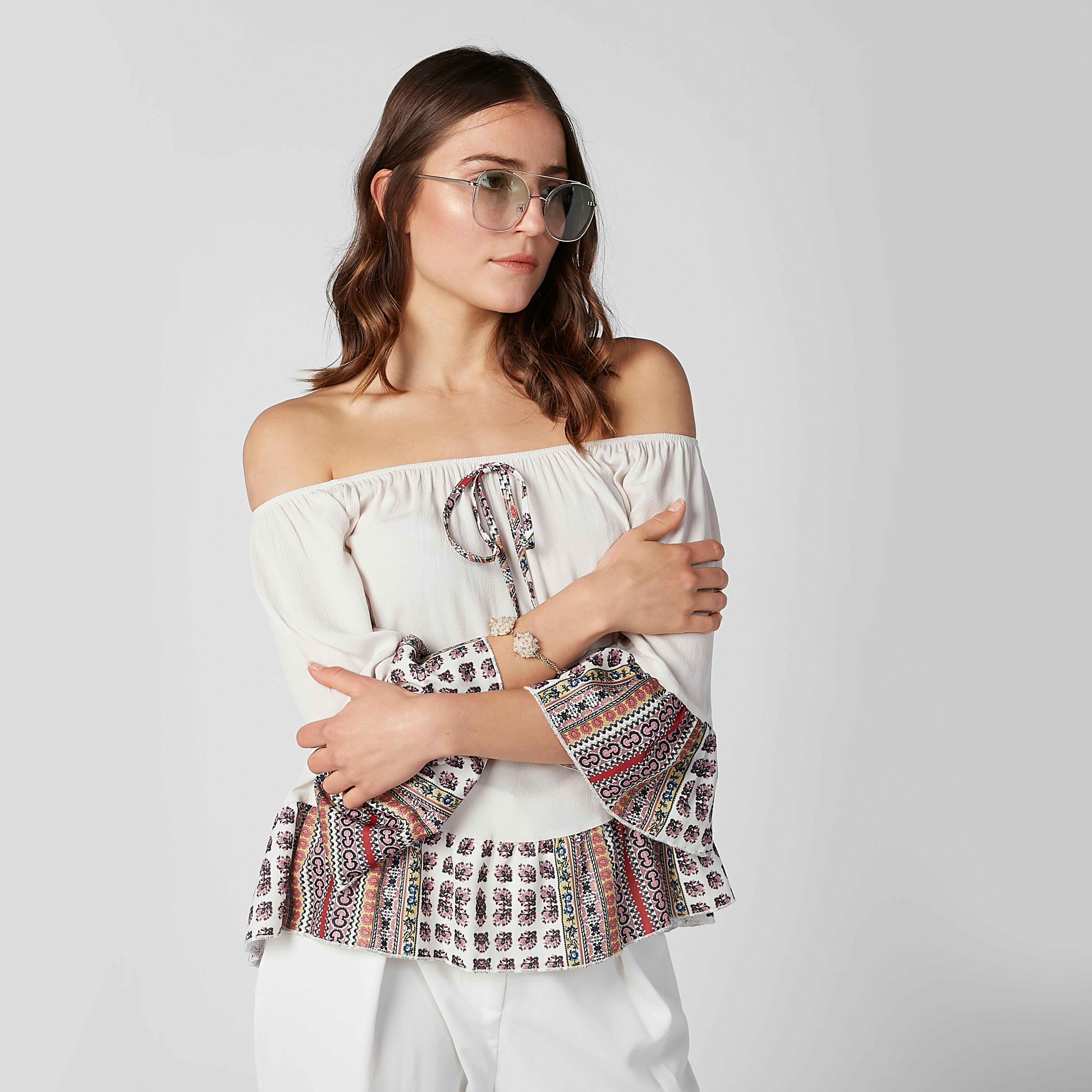Printed Off Shoulder Top with Flounce Sleeves and Tie Ups-women-clothing-shirtsandblouses-blouses-image-1