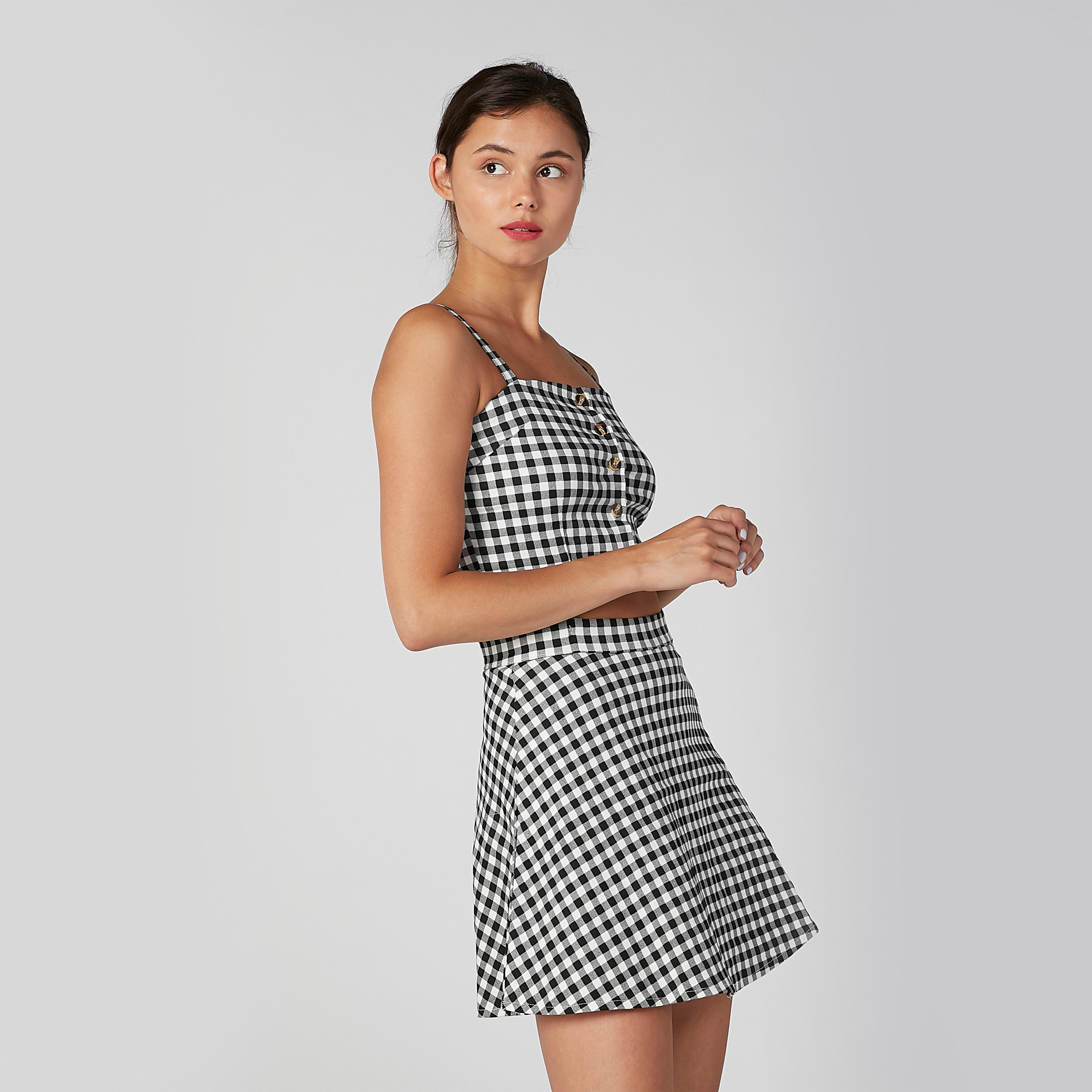 2Xtremz Strappy Checked Skater Dress with Cutout and Button Detail-women-clothing-dresses-image-1