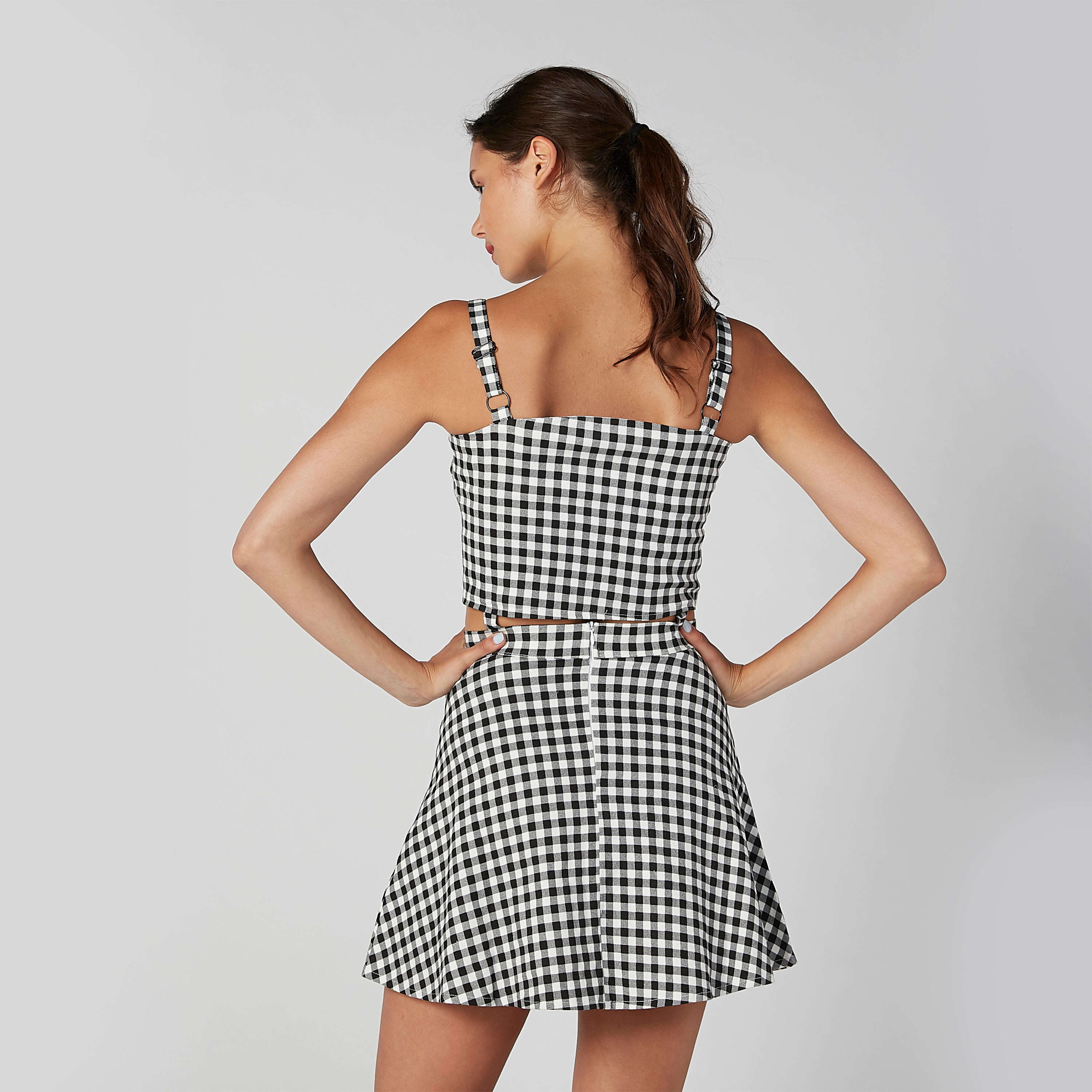 2Xtremz Strappy Checked Skater Dress with Cutout and Button Detail-women-clothing-dresses-image-3