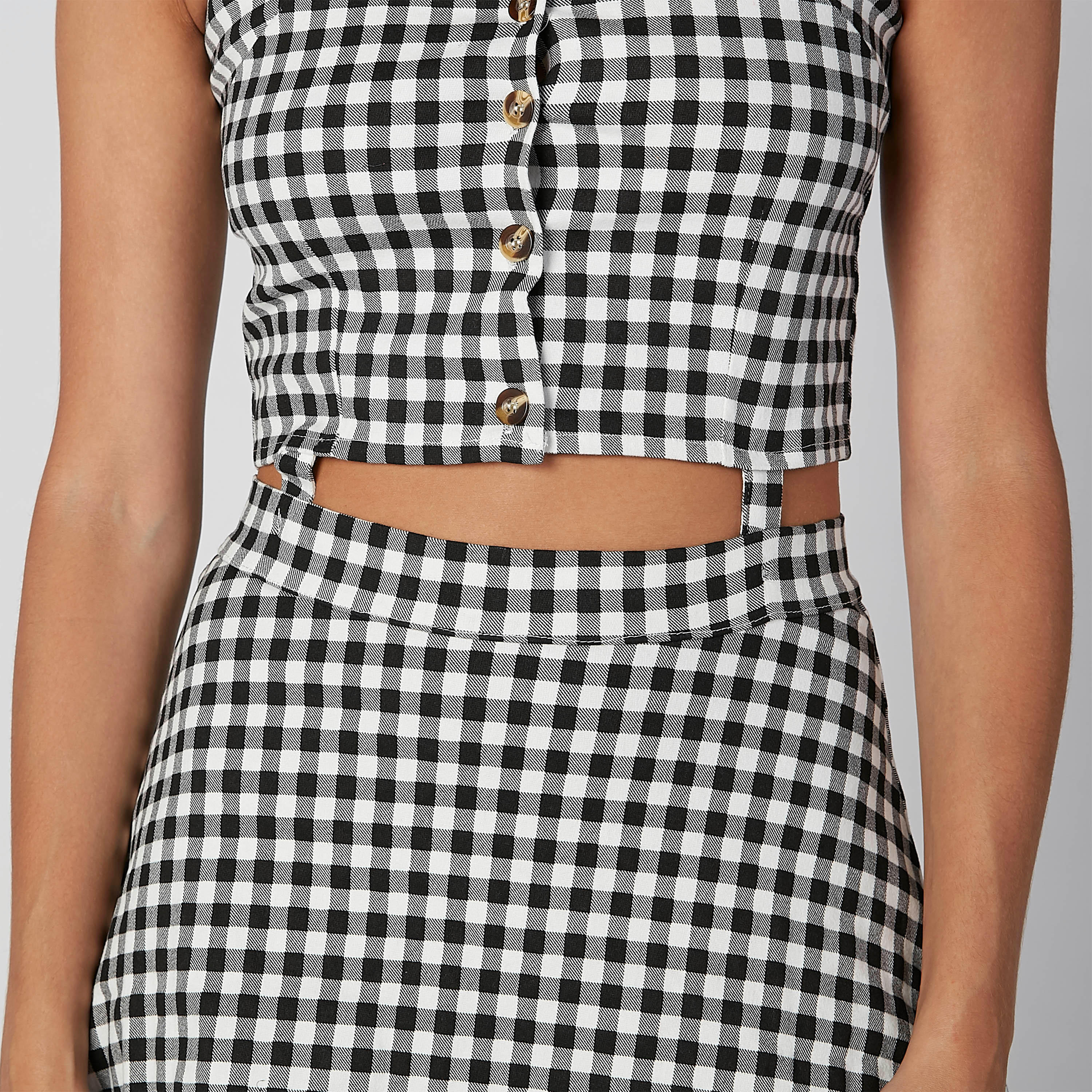 2Xtremz Strappy Checked Skater Dress with Cutout and Button Detail-women-clothing-dresses-image-4