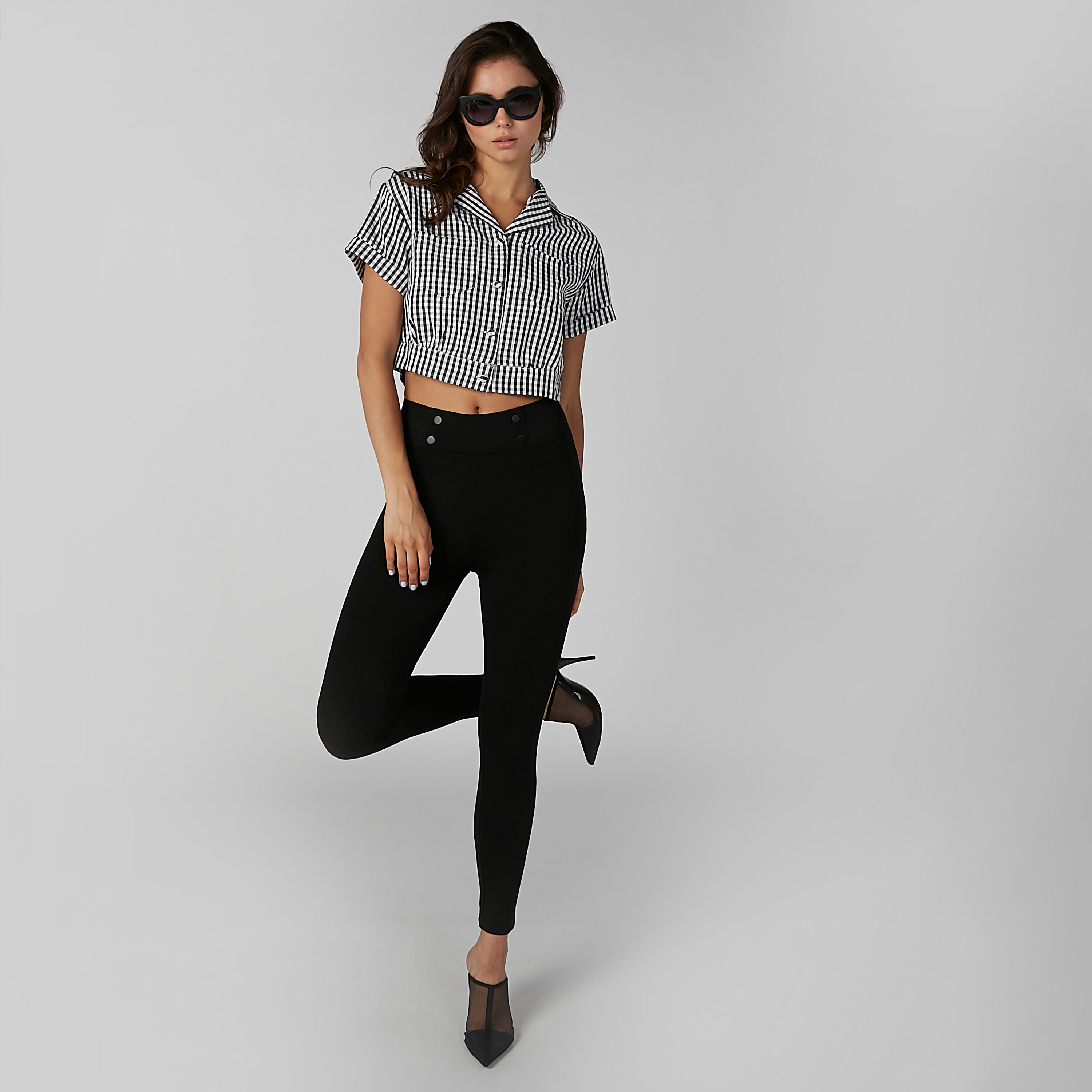 قميص كاروهات قصير بأكمام قصيرة-women-clothing-shirtsandblouses-shirts-image-2