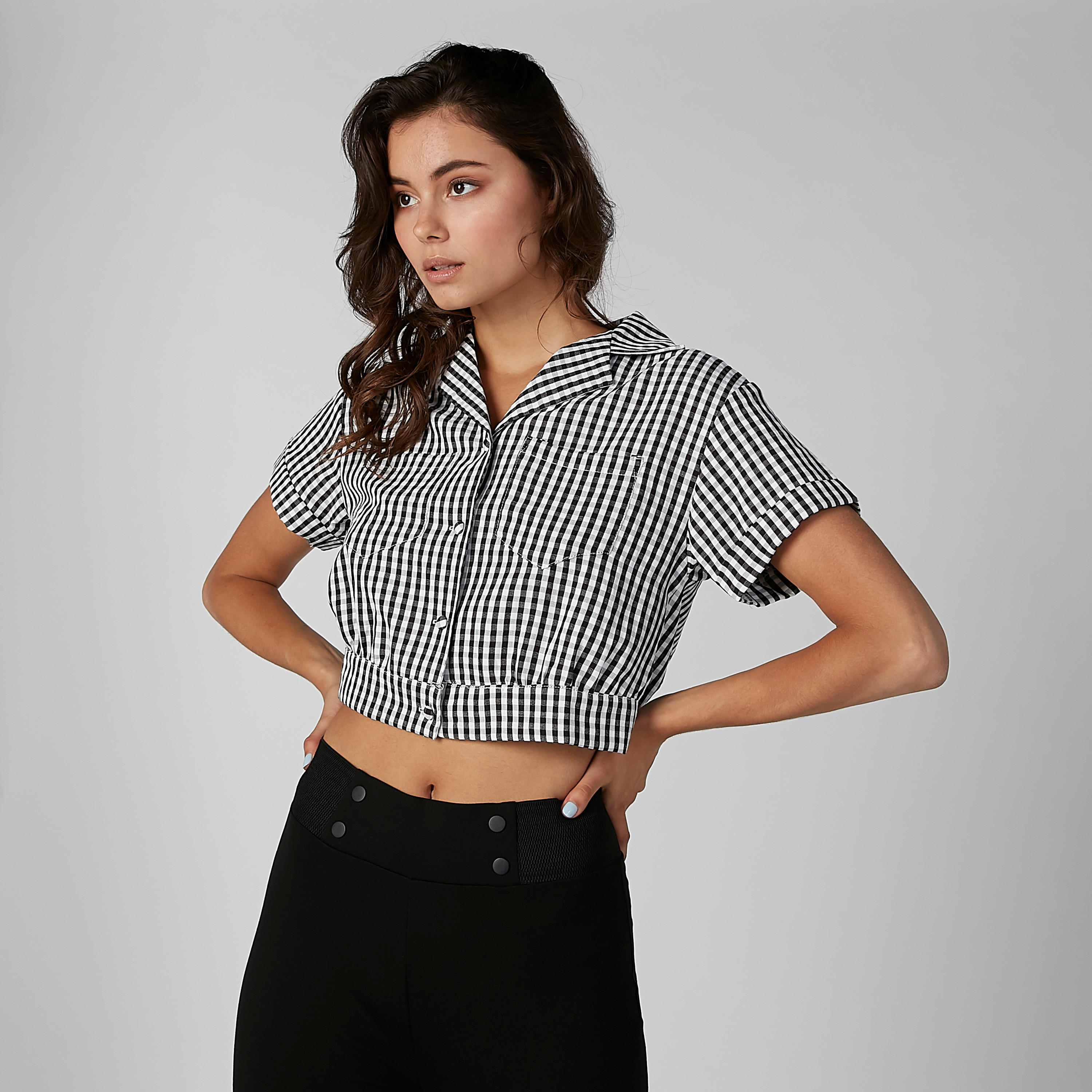 قميص كاروهات قصير بأكمام قصيرة-women-clothing-shirtsandblouses-shirts-image-3