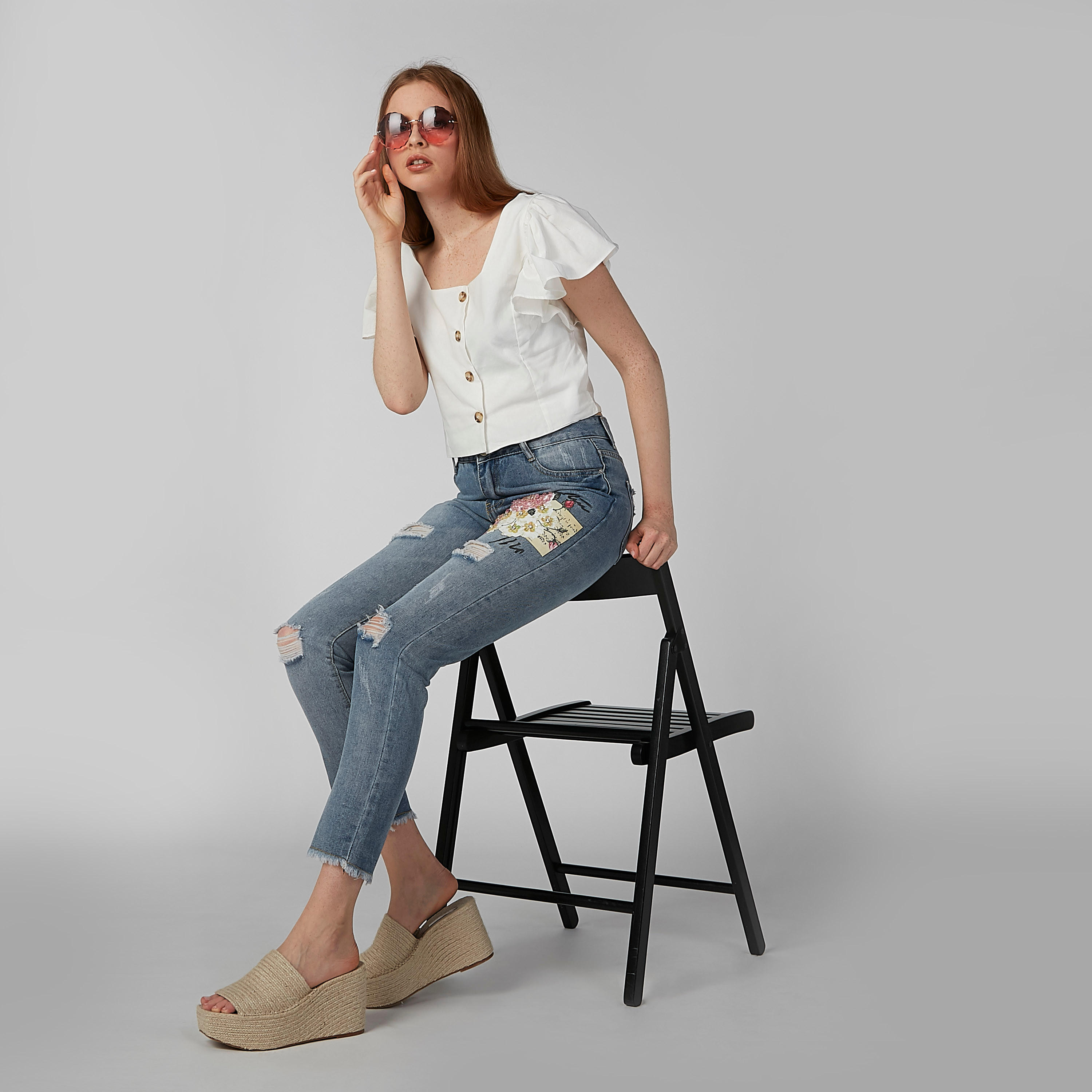 بلوزة قصيرة ضيقة سادة مع أكمام كشكش-women-clothing-shirtsandblouses-blouses-image-2