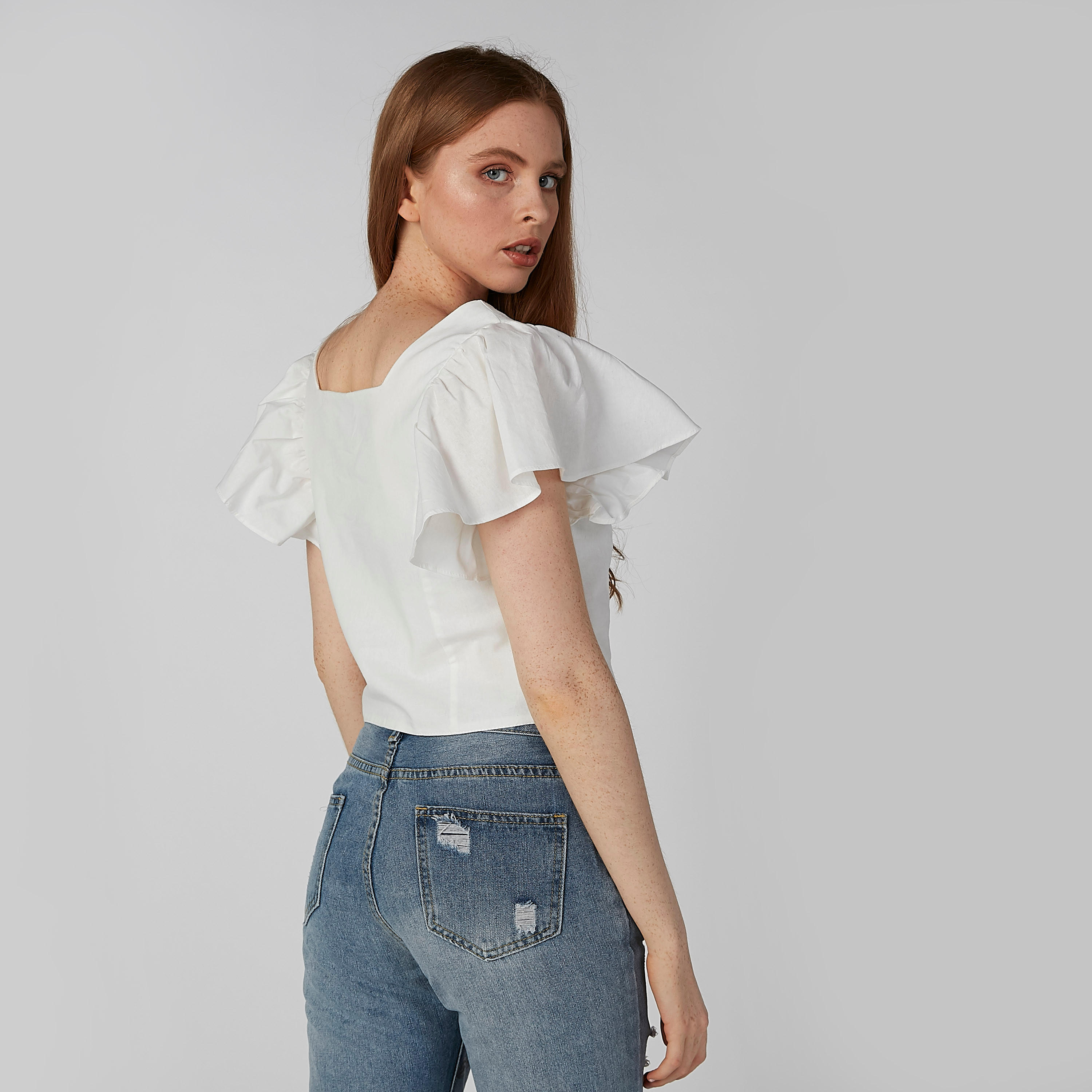 بلوزة قصيرة ضيقة سادة مع أكمام كشكش-women-clothing-shirtsandblouses-blouses-image-3
