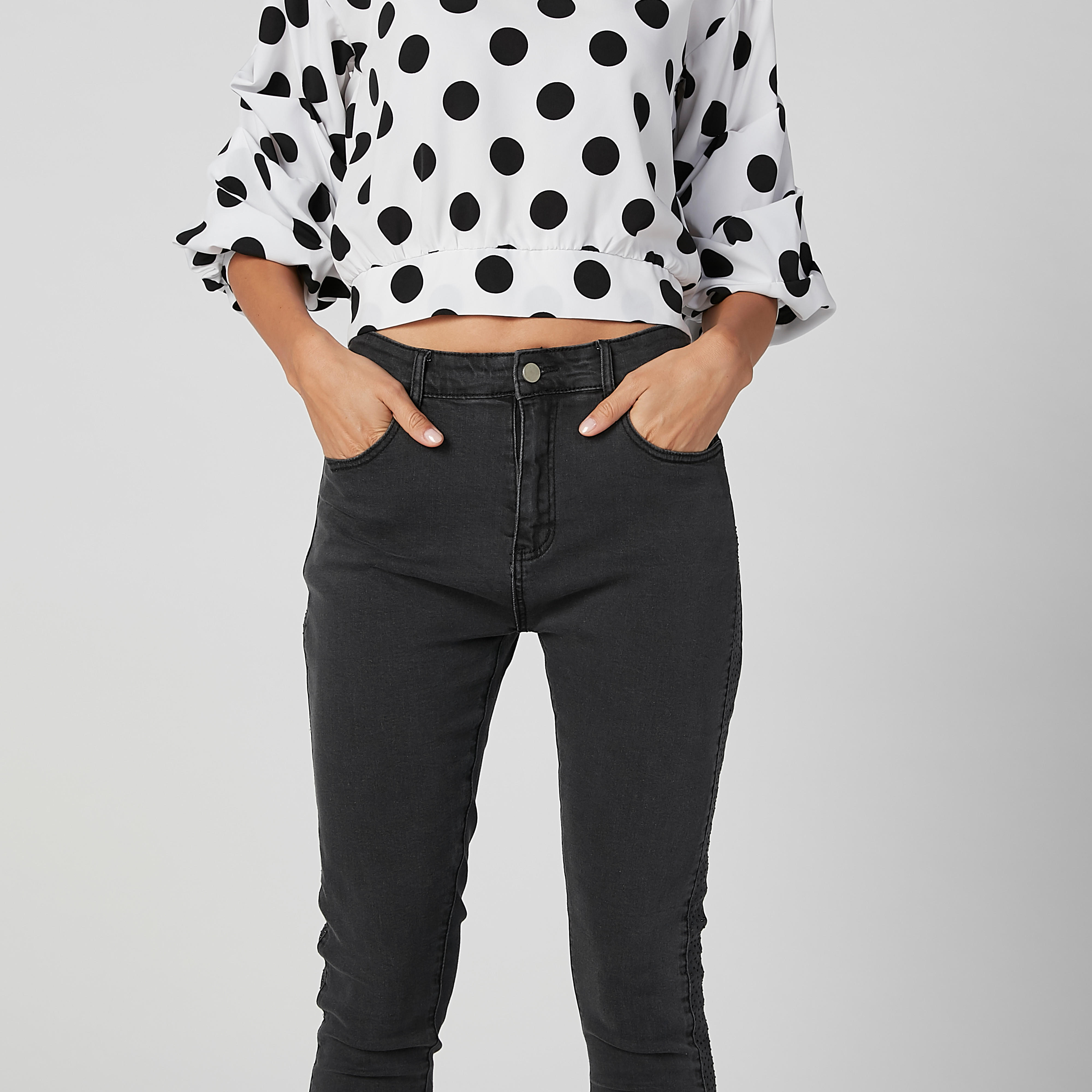 بنطال جينز دينم طويل بحوّاف مهدّبة وجيوب وخصر متوسط الارتفاع من تو إكستريمز-women-clothing-bottoms-jeans-image-3
