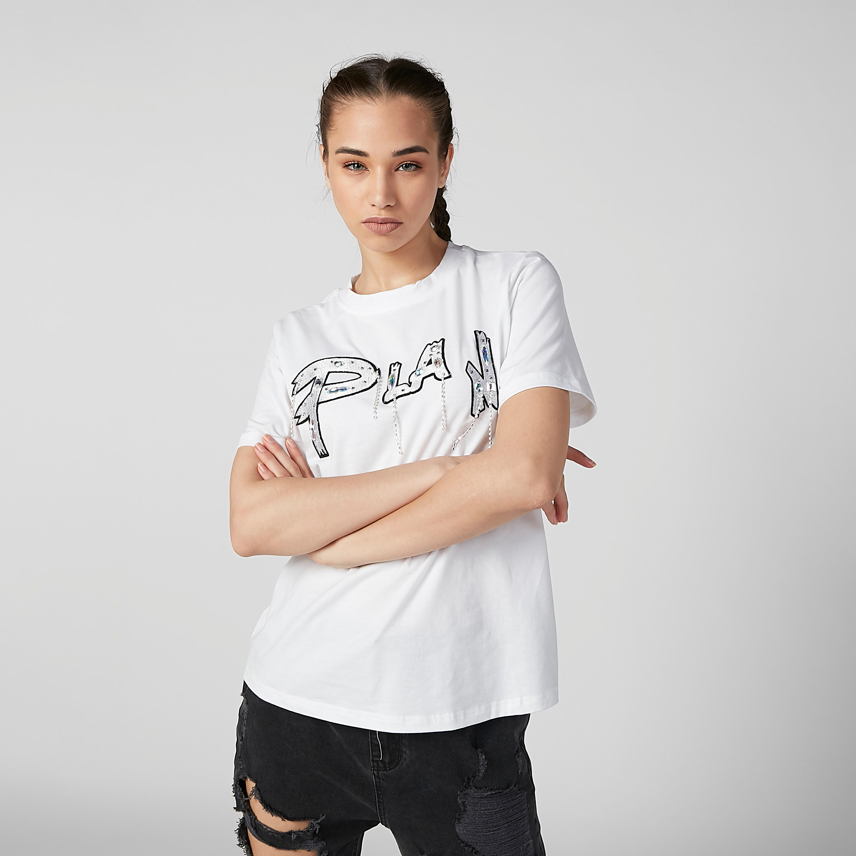 Embellished Top with Round Neck and Short Sleeves-women-clothing-tshirts-image-1