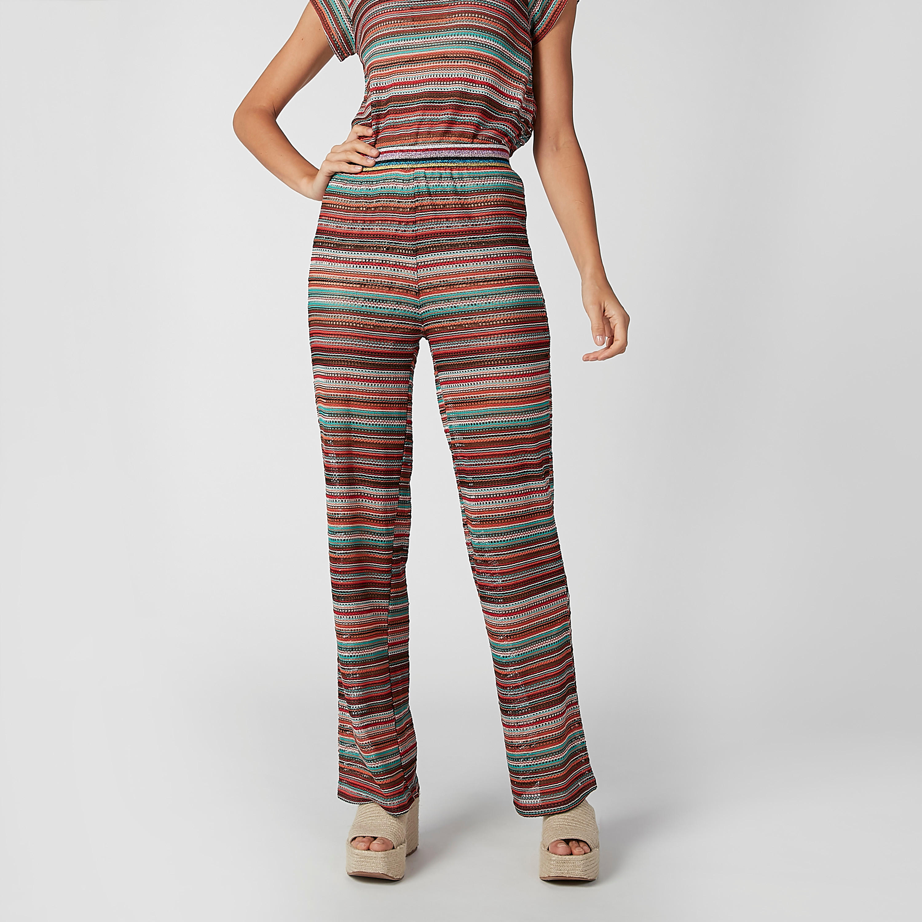 بنطال طويل مقلم بخصر مطّاطي مرن-women-clothing-bottoms-trousers-image-1