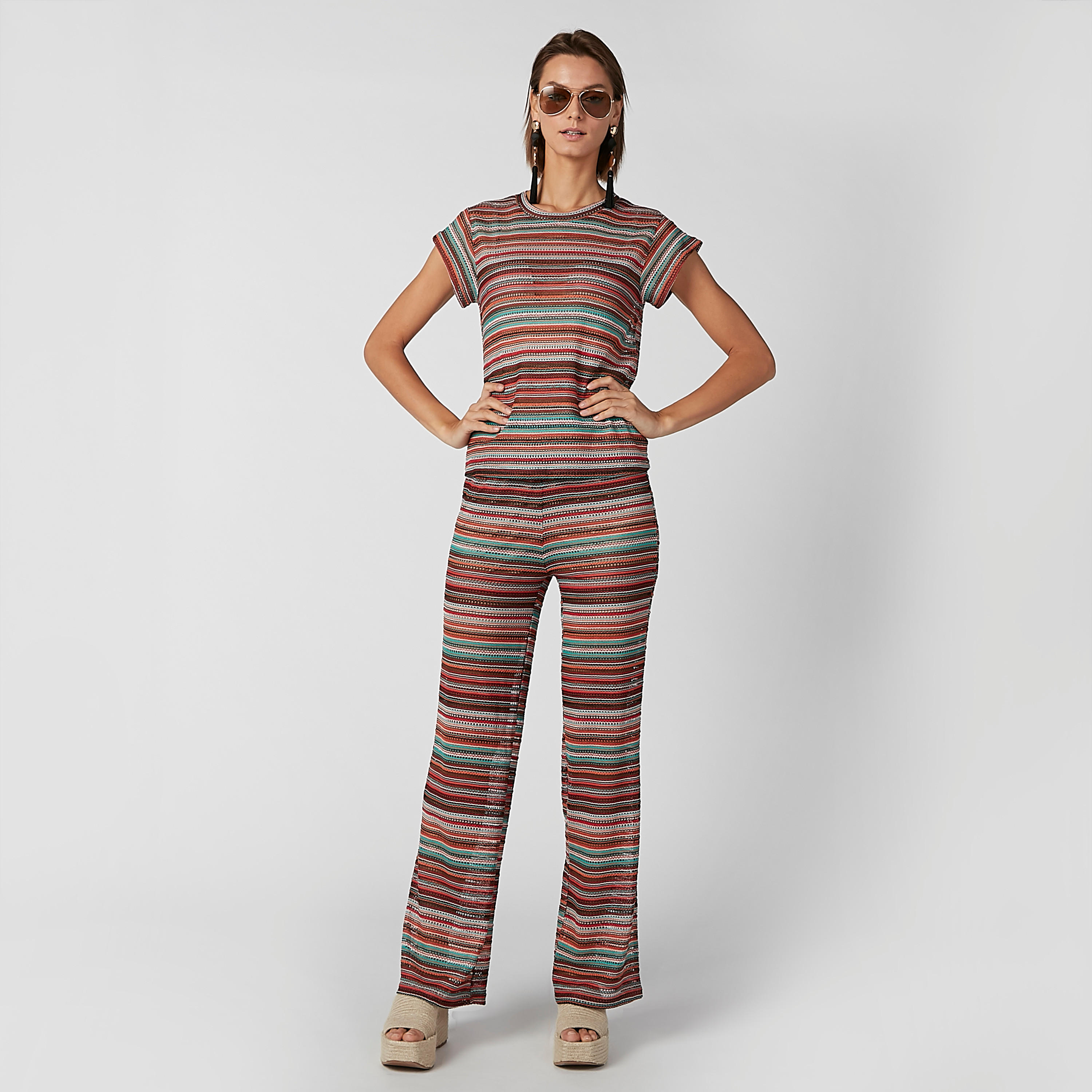 بنطال طويل مقلم بخصر مطّاطي مرن-women-clothing-bottoms-trousers-image-4