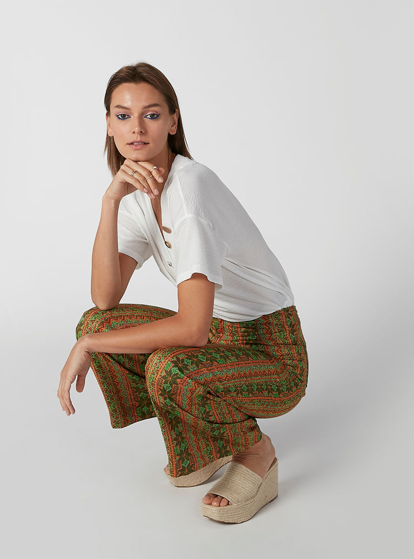 Textured Top with V-neck and Drop Shoulder Sleeves-women-clothing-shirtsandblouses-blouses-image-1
