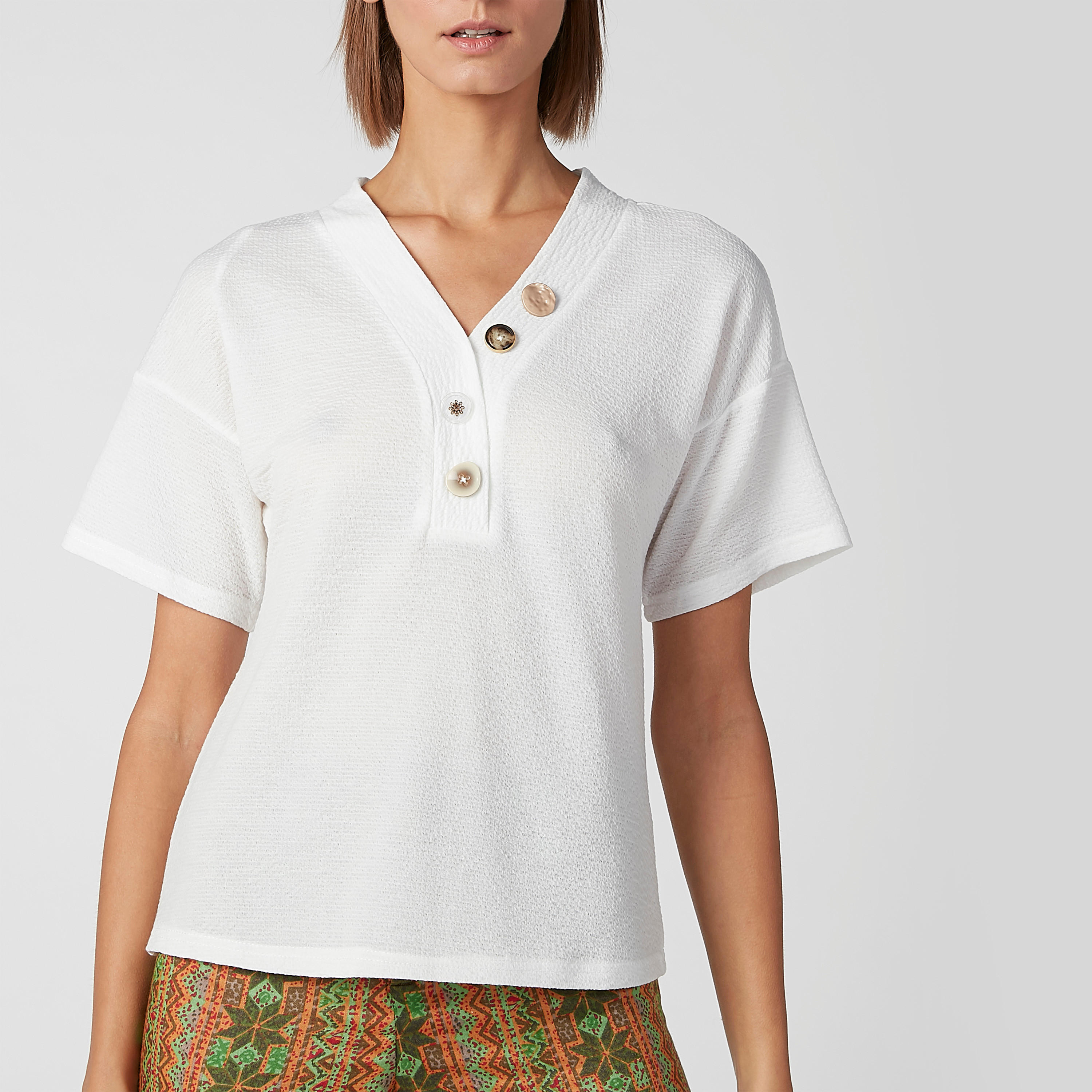 Textured Top with V-neck and Drop Shoulder Sleeves-women-clothing-shirtsandblouses-blouses-image-3