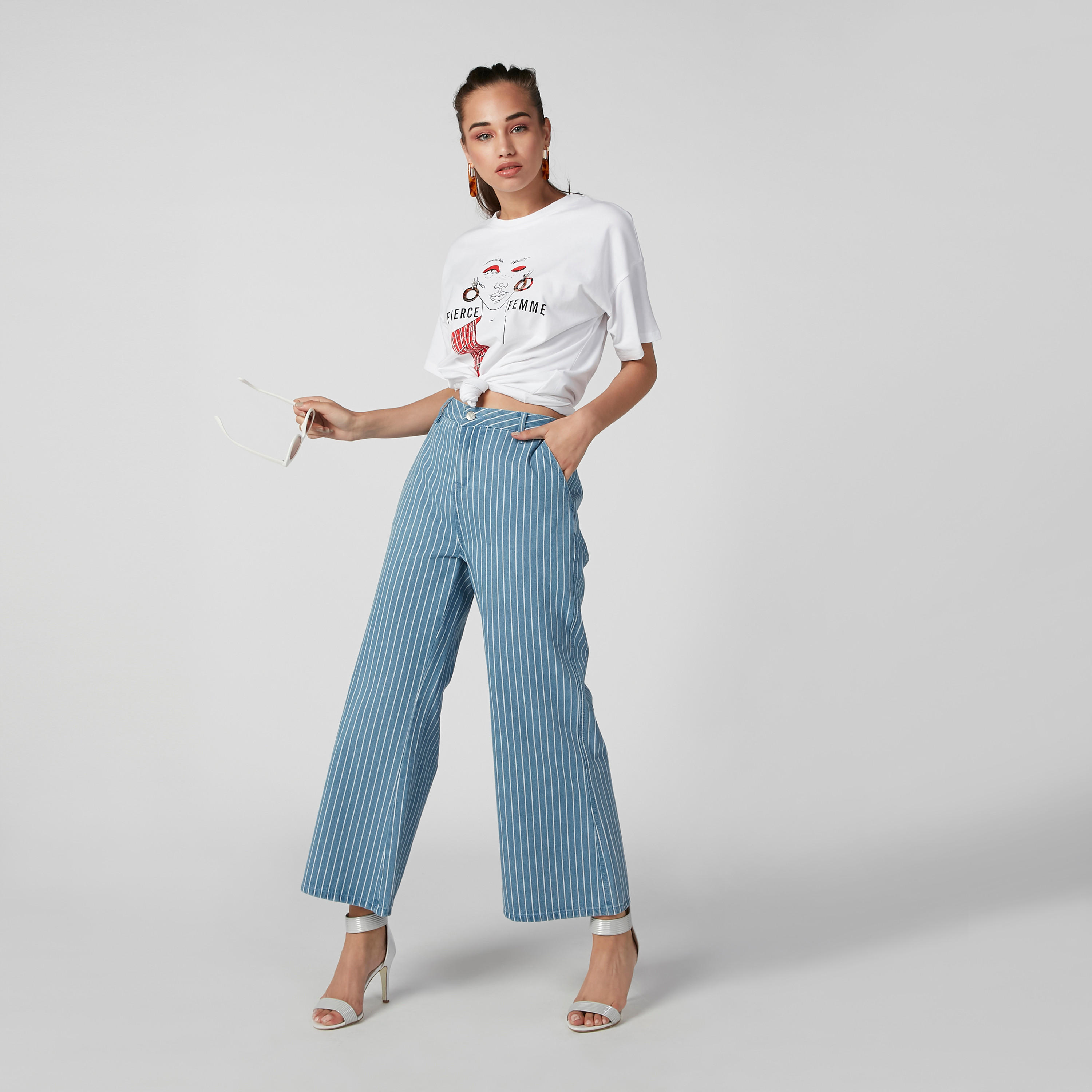 Printed T-shirt with Round Neck and Short Sleeves-women-clothing-tshirts-image-1