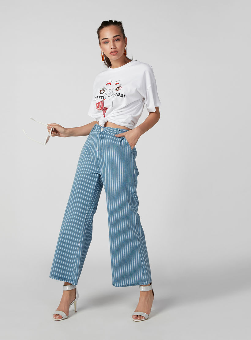 Printed T-shirt with Round Neck and Short Sleeves-women-clothing-tshirts-image-1