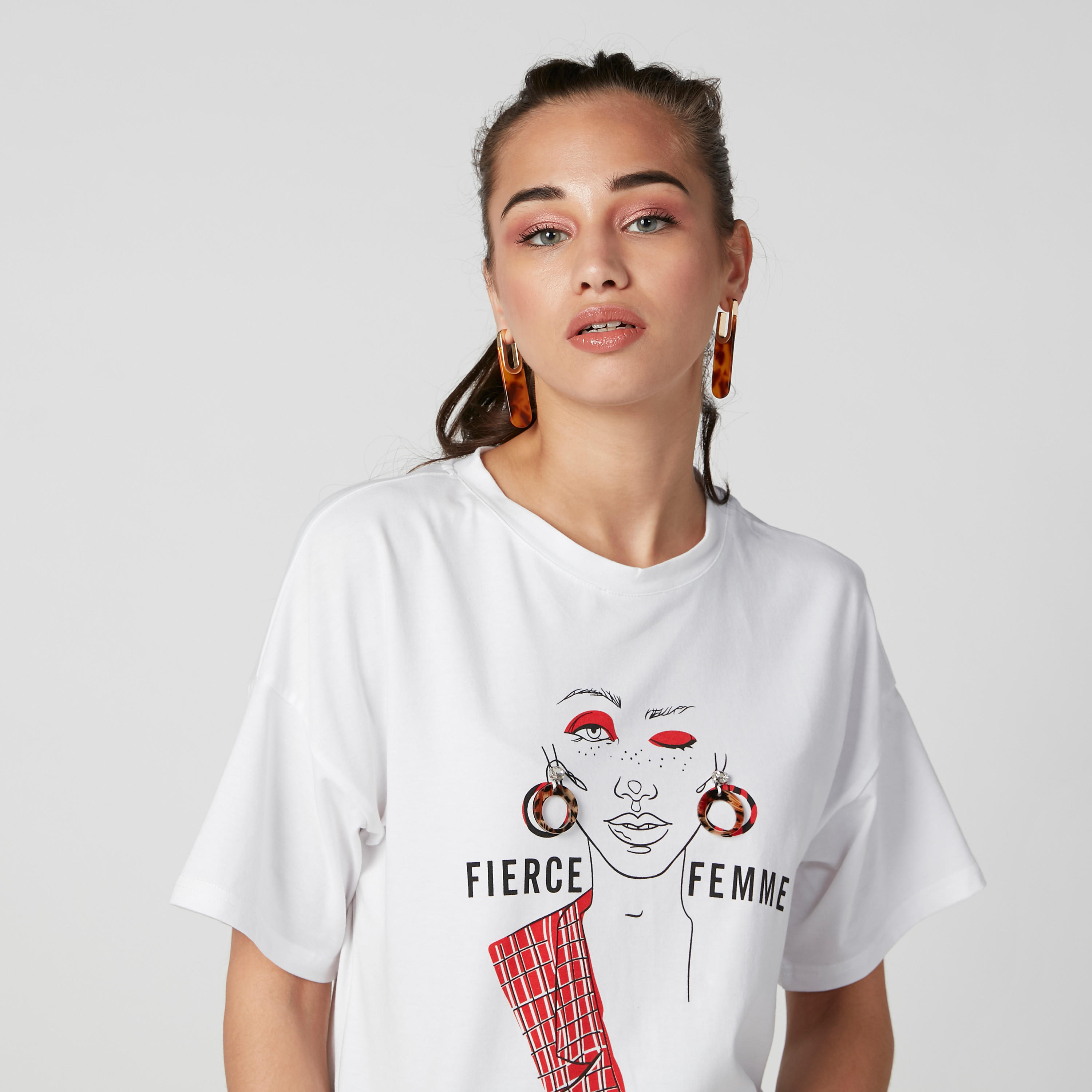 Printed T-shirt with Round Neck and Short Sleeves-women-clothing-tshirts-image-2