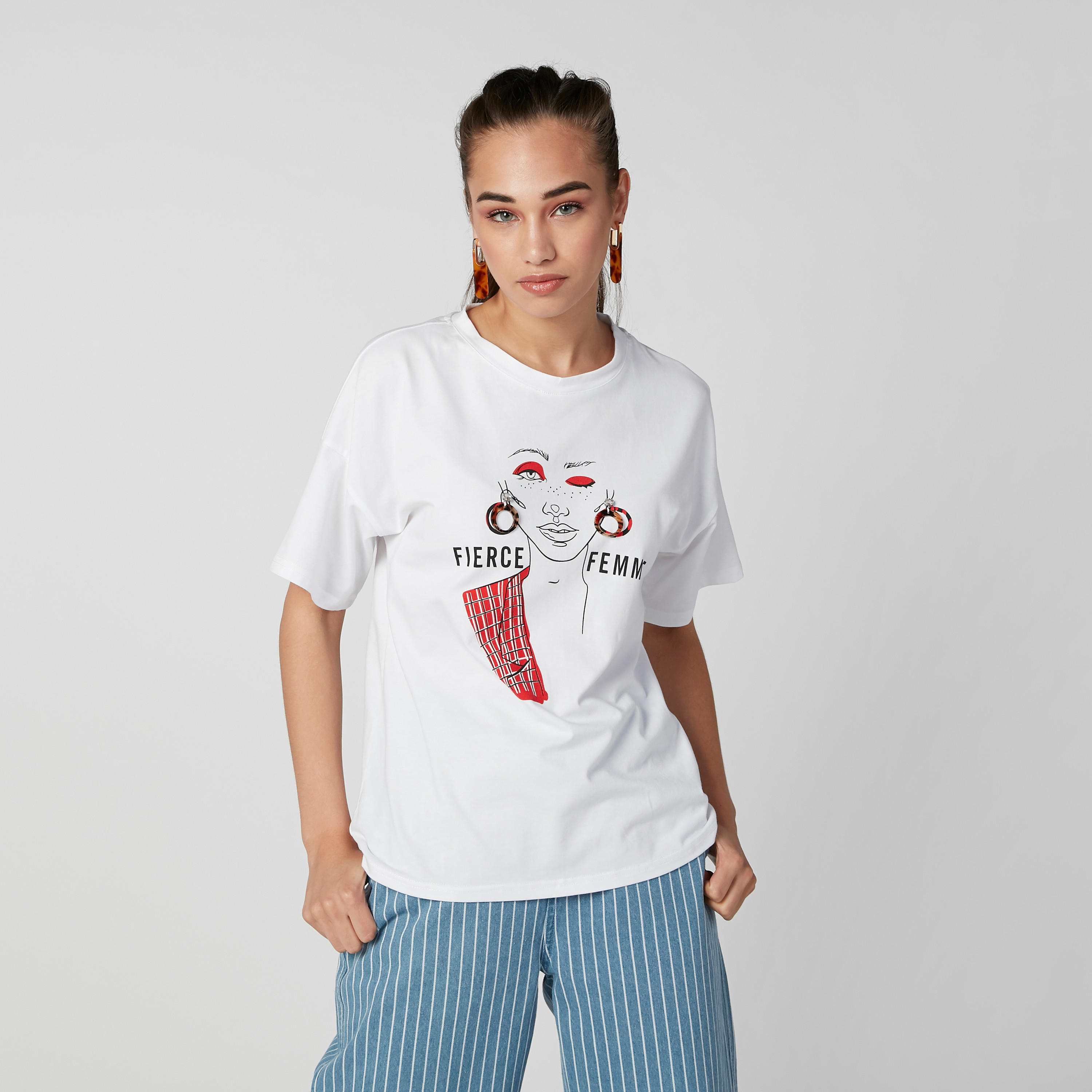 Printed T-shirt with Round Neck and Short Sleeves-women-clothing-tshirts-image-3
