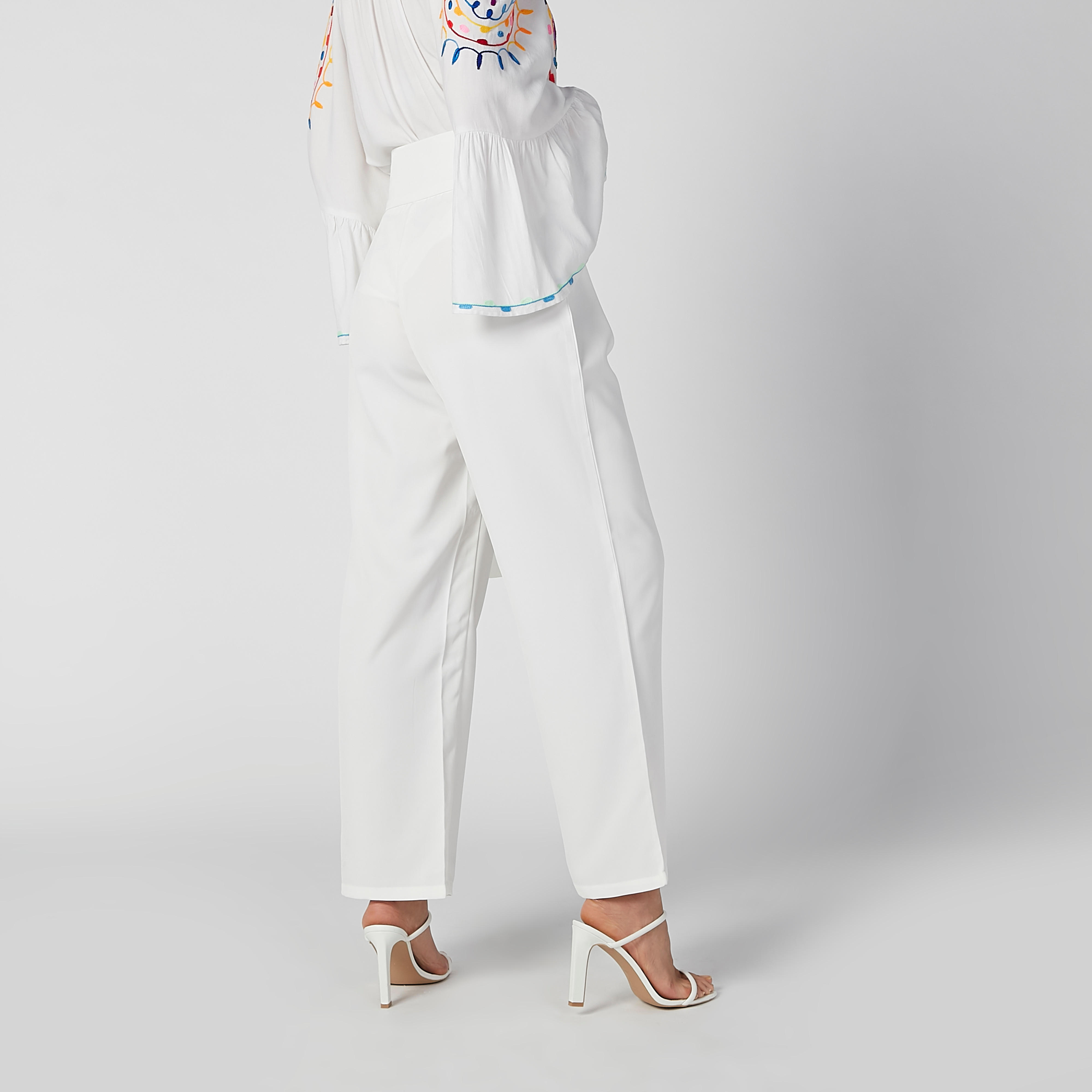 Full Length Plain Mid Waist Trousers with D-Ring Belt-women-clothing-bottoms-trousers-image-3