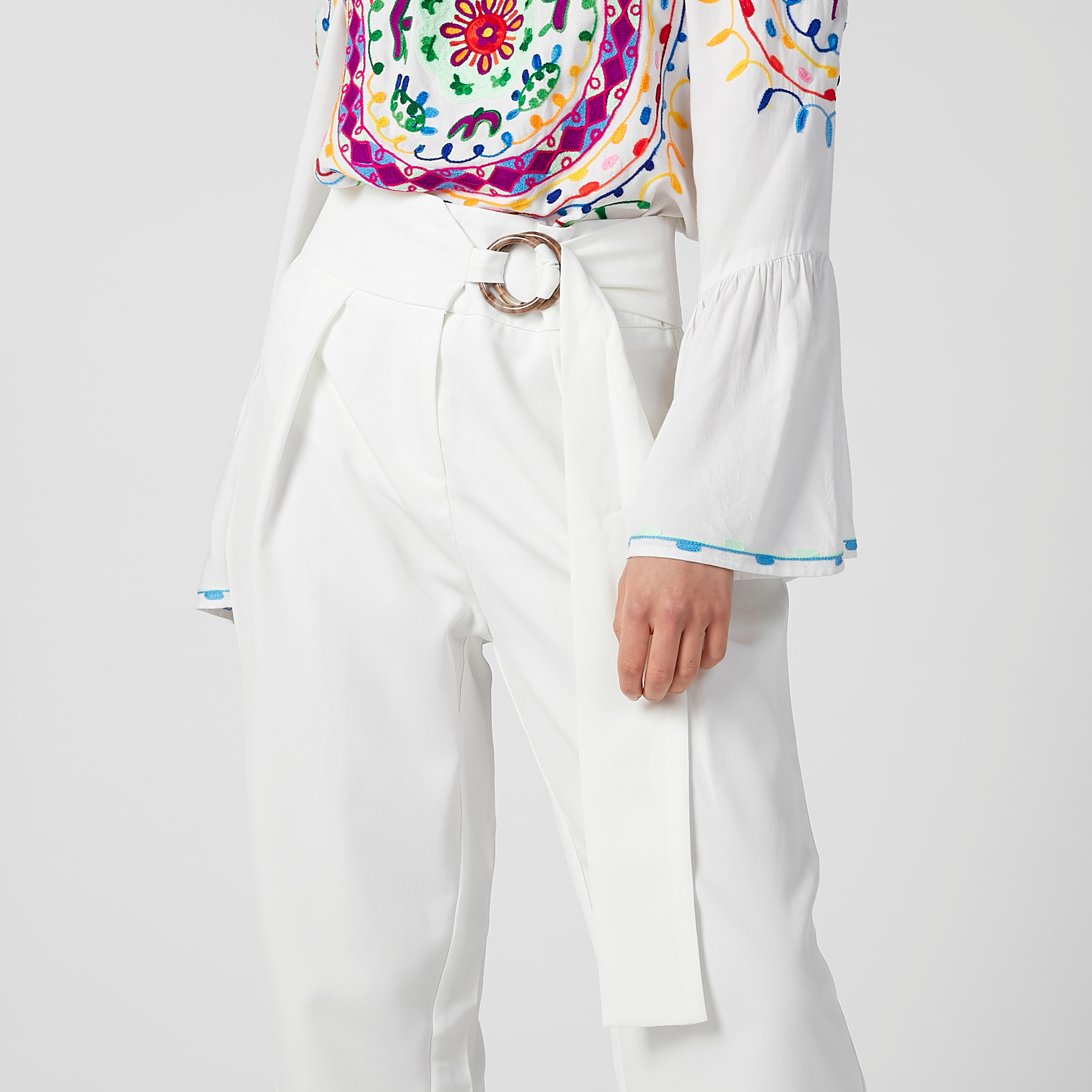 Full Length Plain Mid Waist Trousers with D-Ring Belt-women-clothing-bottoms-trousers-image-4