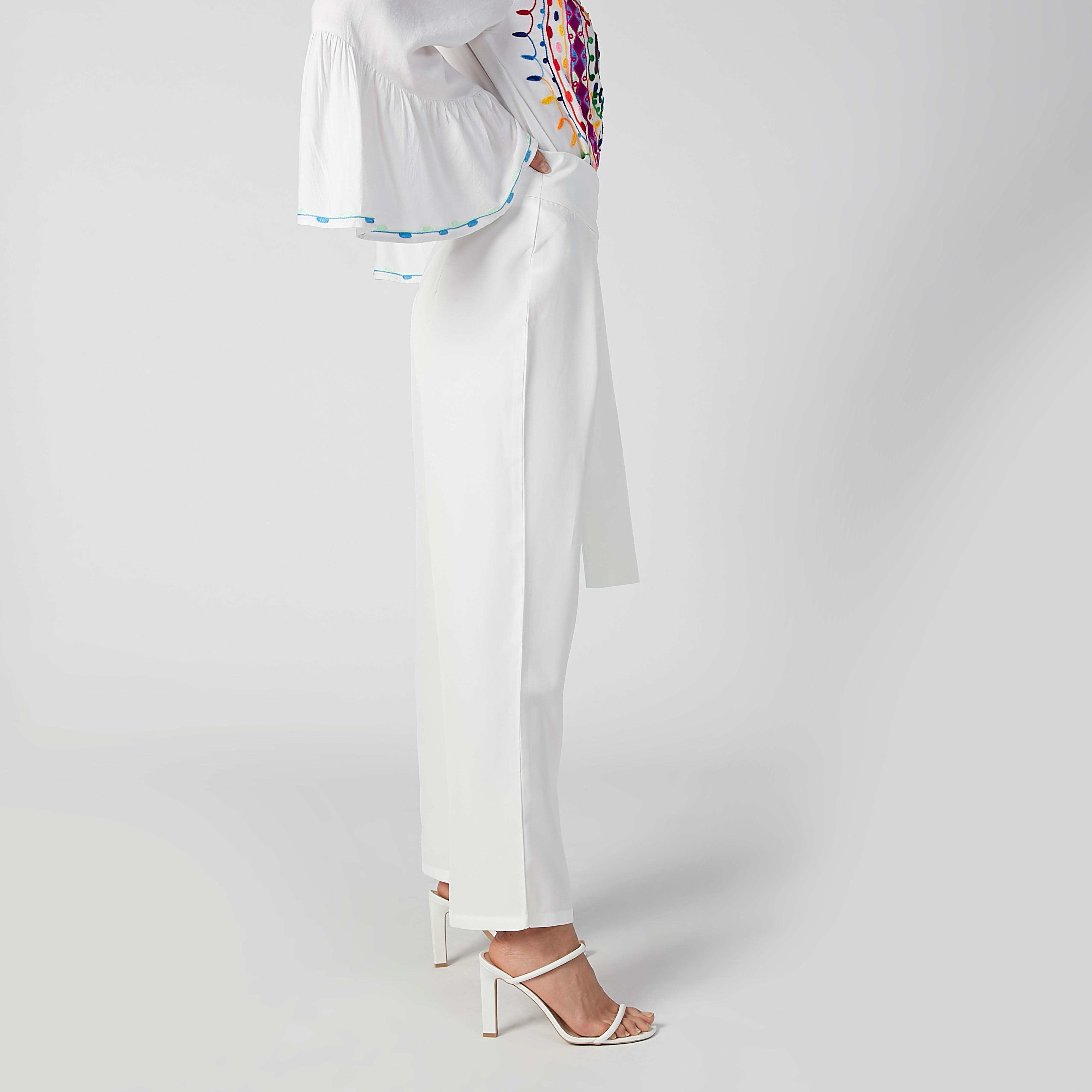 Full Length Plain Mid Waist Trousers with D-Ring Belt-women-clothing-bottoms-trousers-image-5