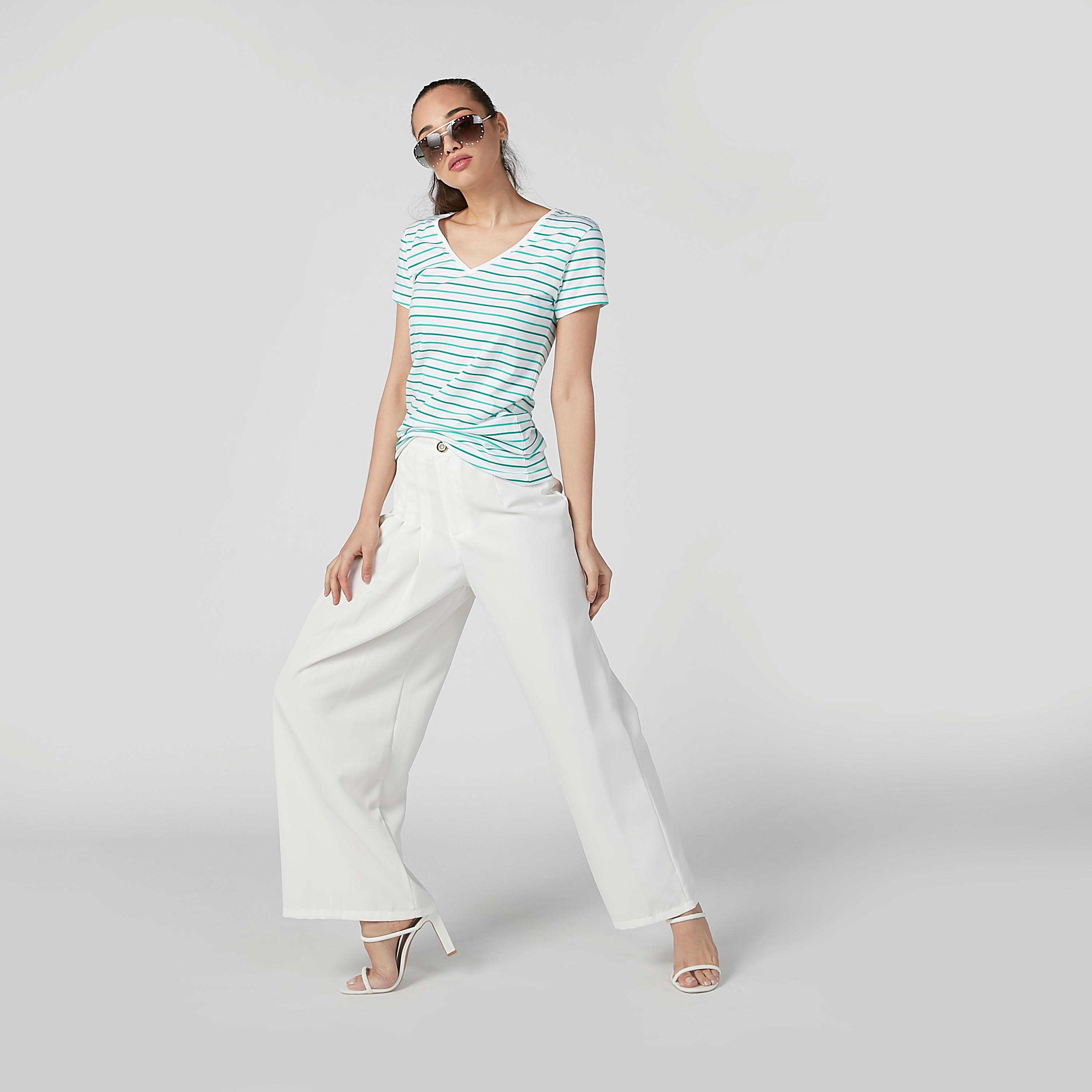 بنطال سادة بخصر متوسط الارتفاع وكشكش-women-clothing-bottoms-trousers-image-1