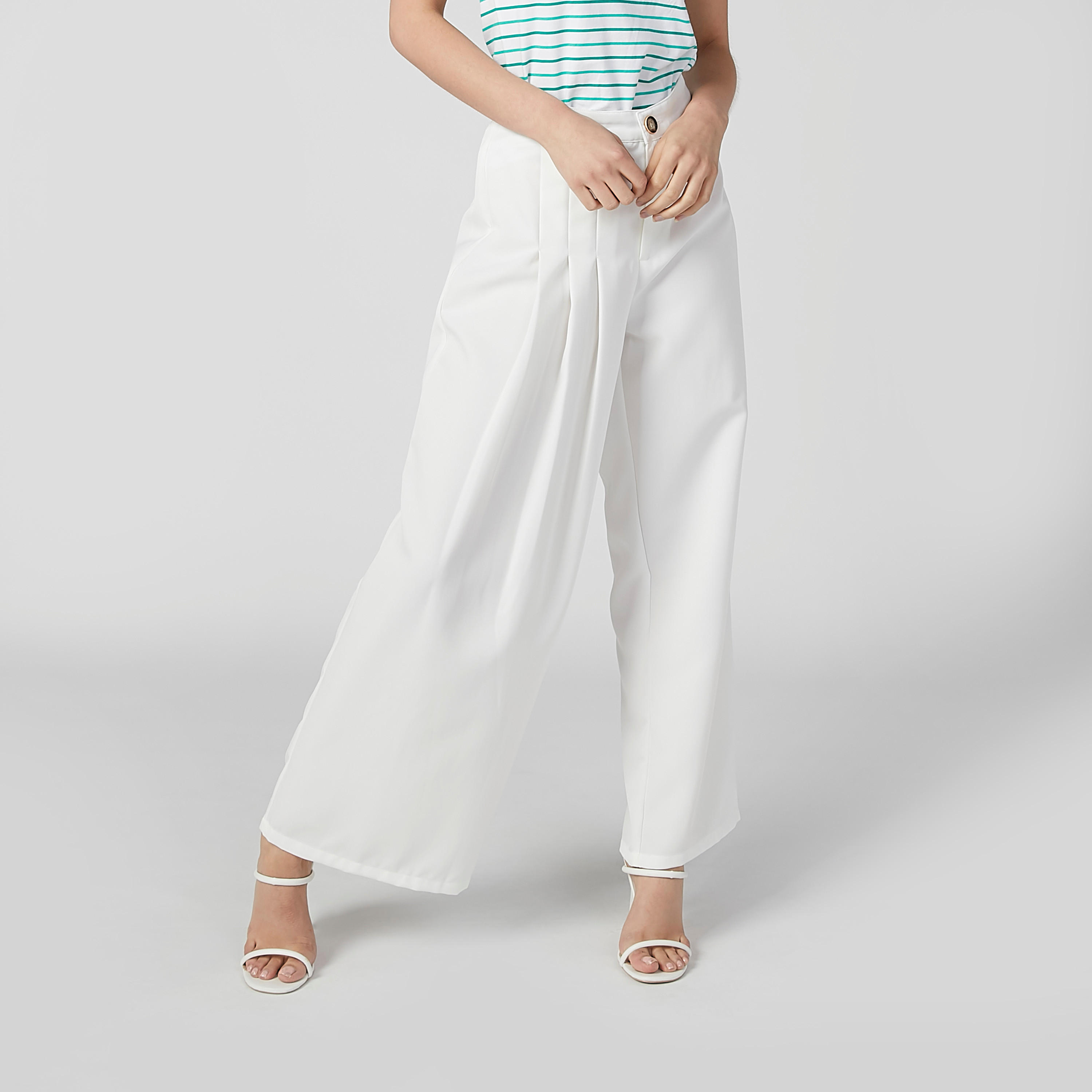 بنطال سادة بخصر متوسط الارتفاع وكشكش-women-clothing-bottoms-trousers-image-3