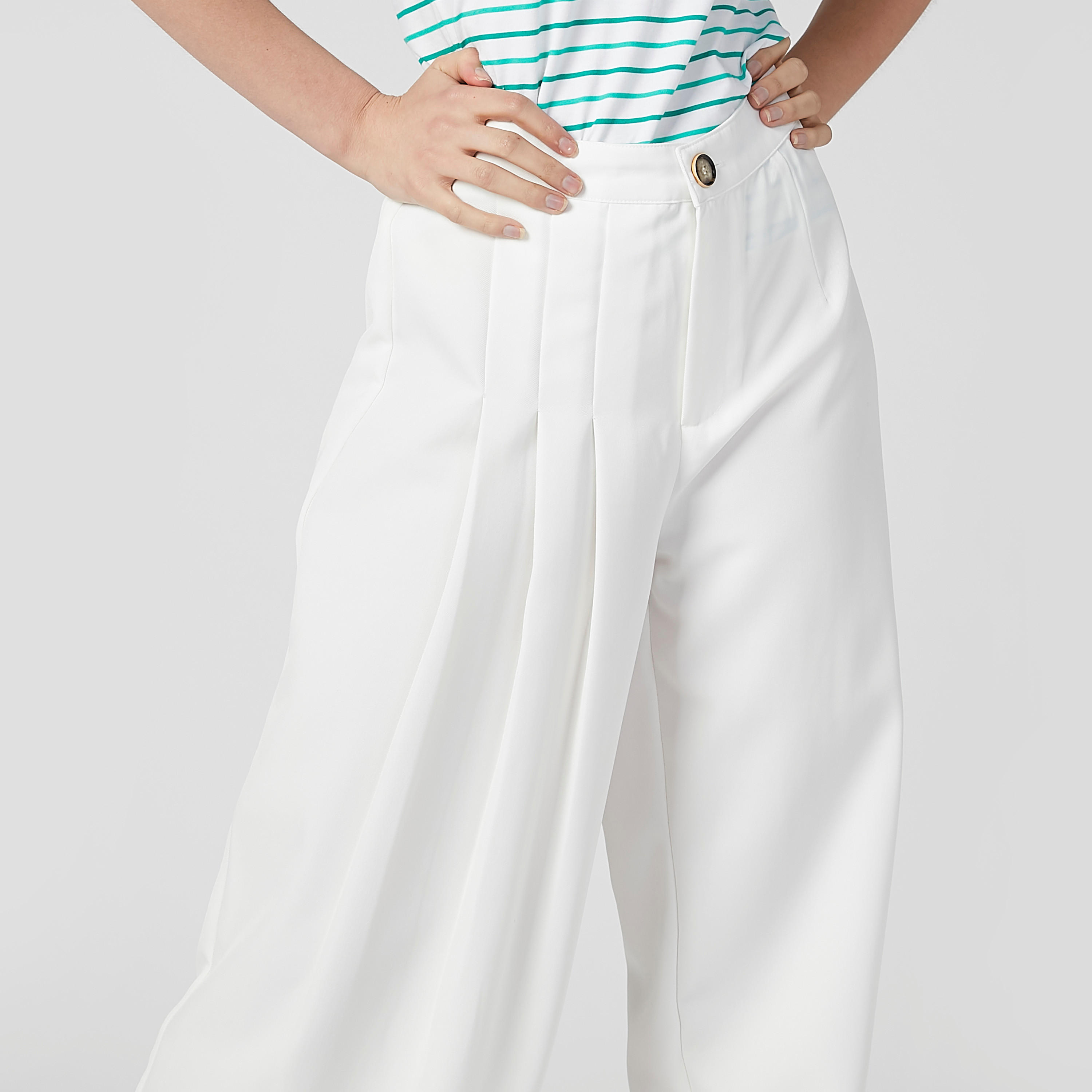 بنطال سادة بخصر متوسط الارتفاع وكشكش-women-clothing-bottoms-trousers-image-5