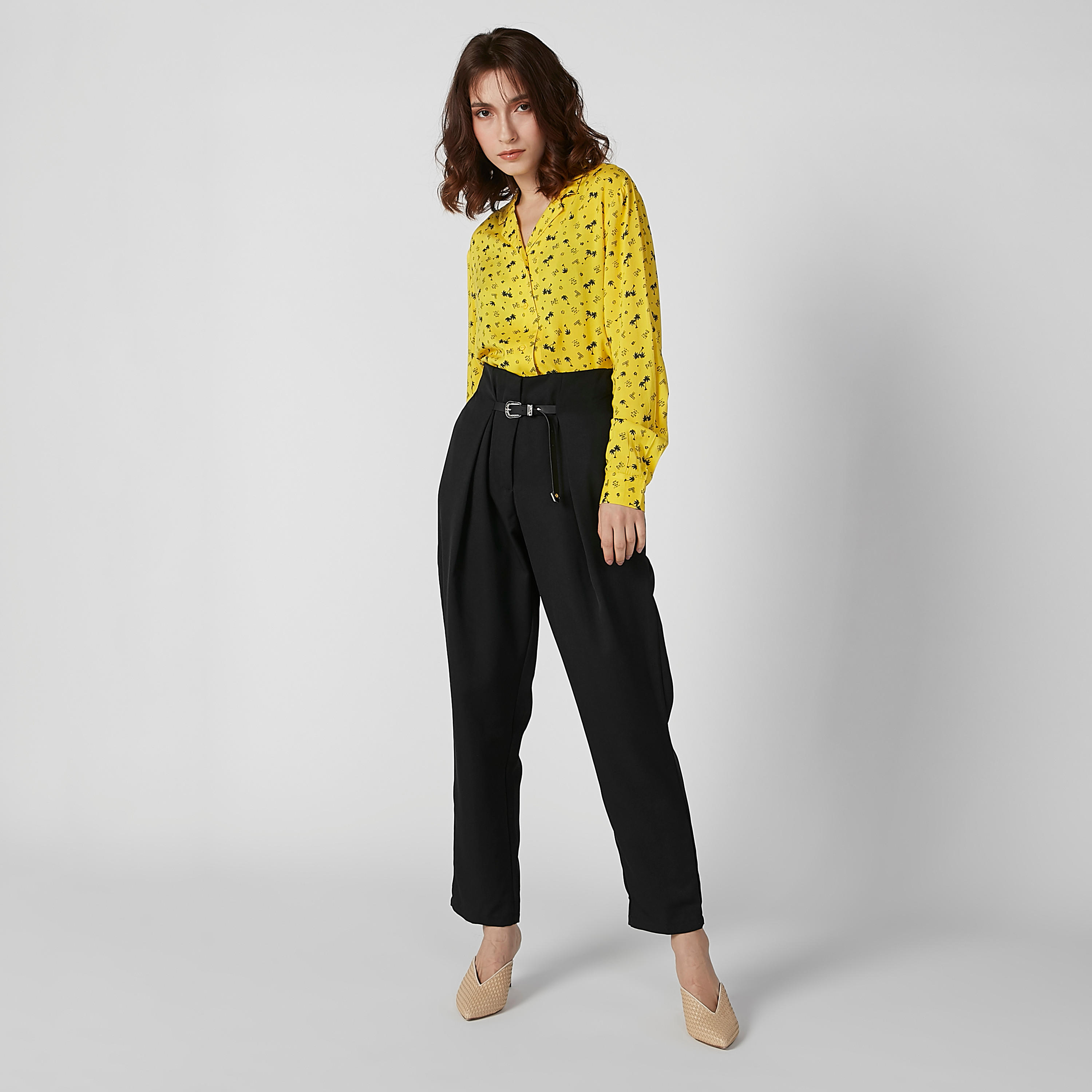 بنطال سادة بخصر متوسط الارتفاع وإبزيم إغلاق بدبوس-women-clothing-bottoms-trousers-image-3