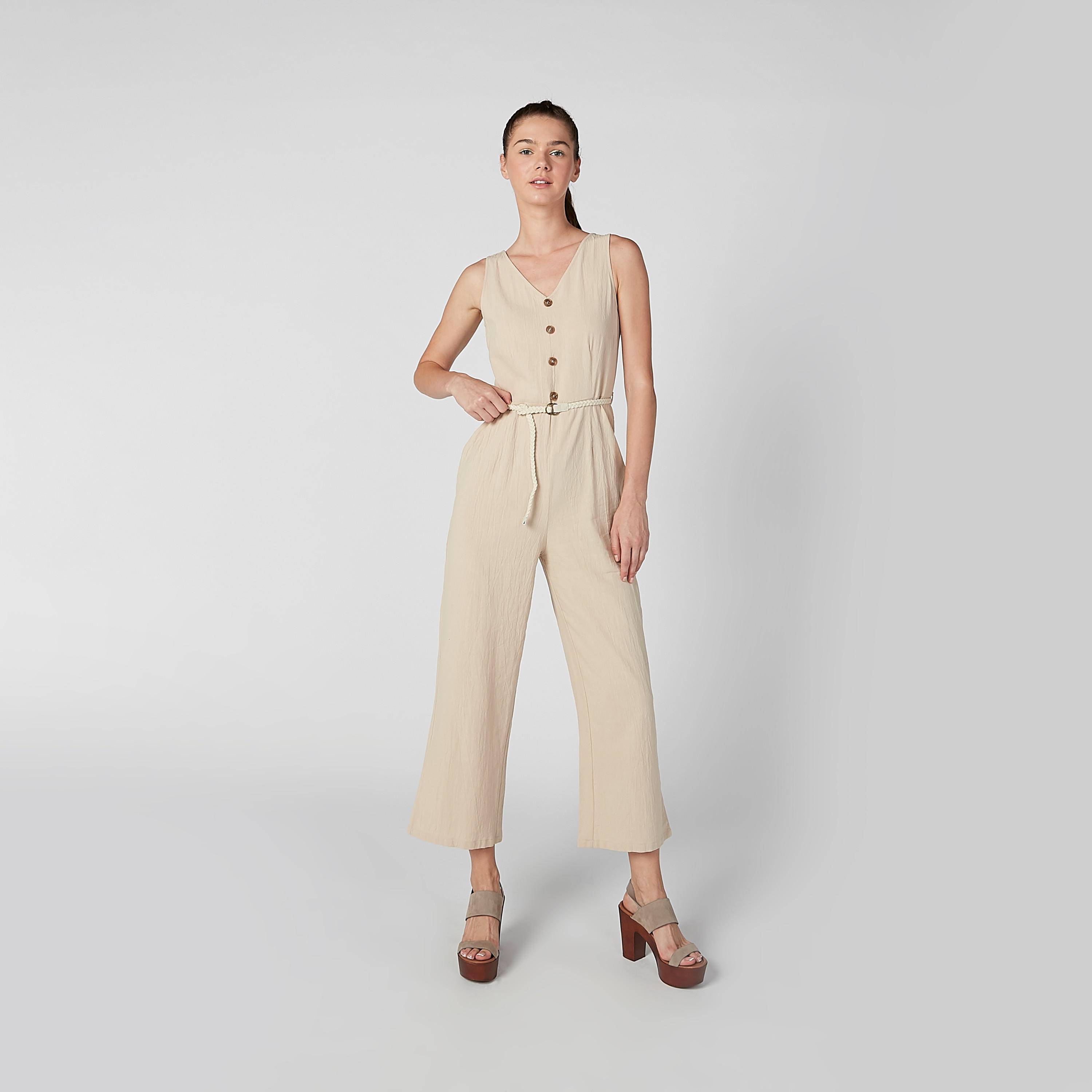 Plain Sleeveless Jumpsuit with V-neck and Belt-women-clothing-jumpsuits-image-1