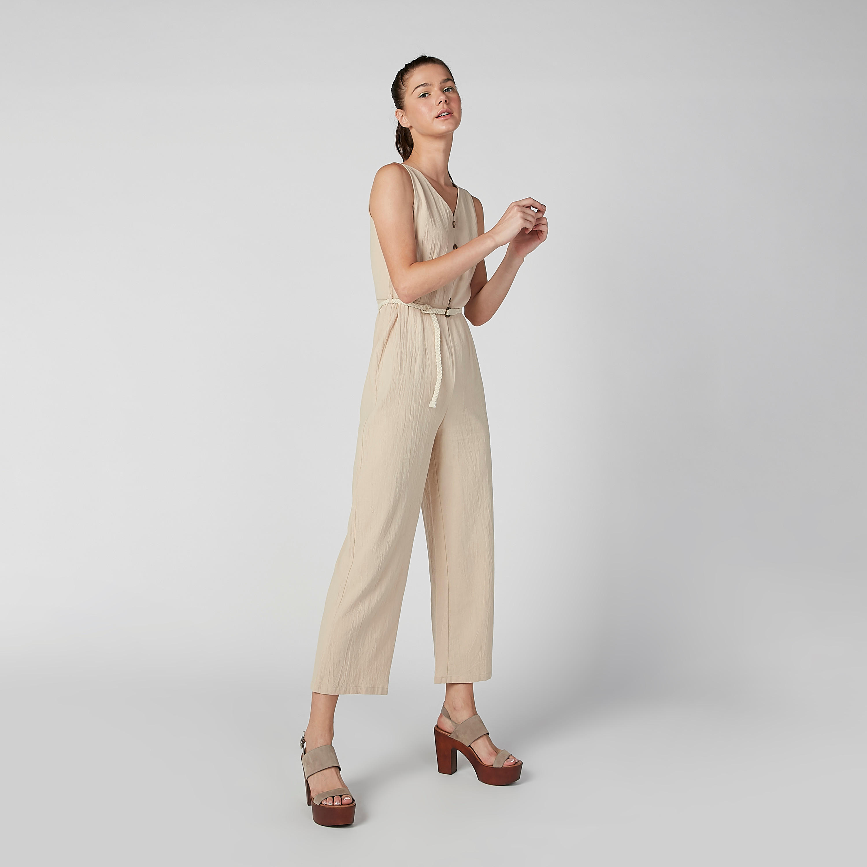 Plain Sleeveless Jumpsuit with V-neck and Belt-women-clothing-jumpsuits-image-2