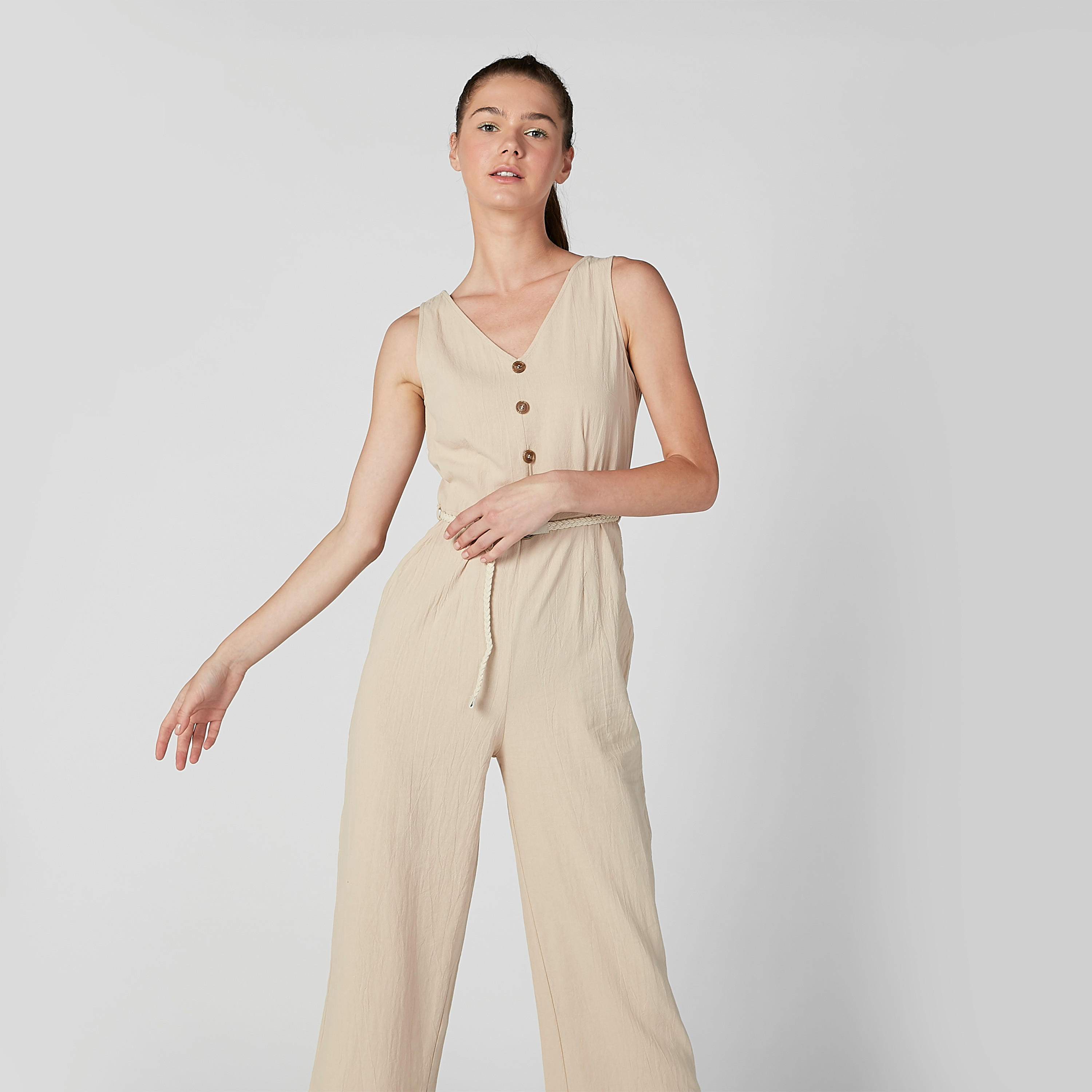 Plain Sleeveless Jumpsuit with V-neck and Belt-women-clothing-jumpsuits-image-3