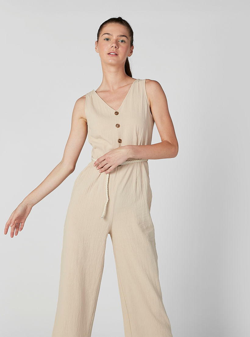 Plain Sleeveless Jumpsuit with V-neck and Belt-women-clothing-jumpsuits-image-3