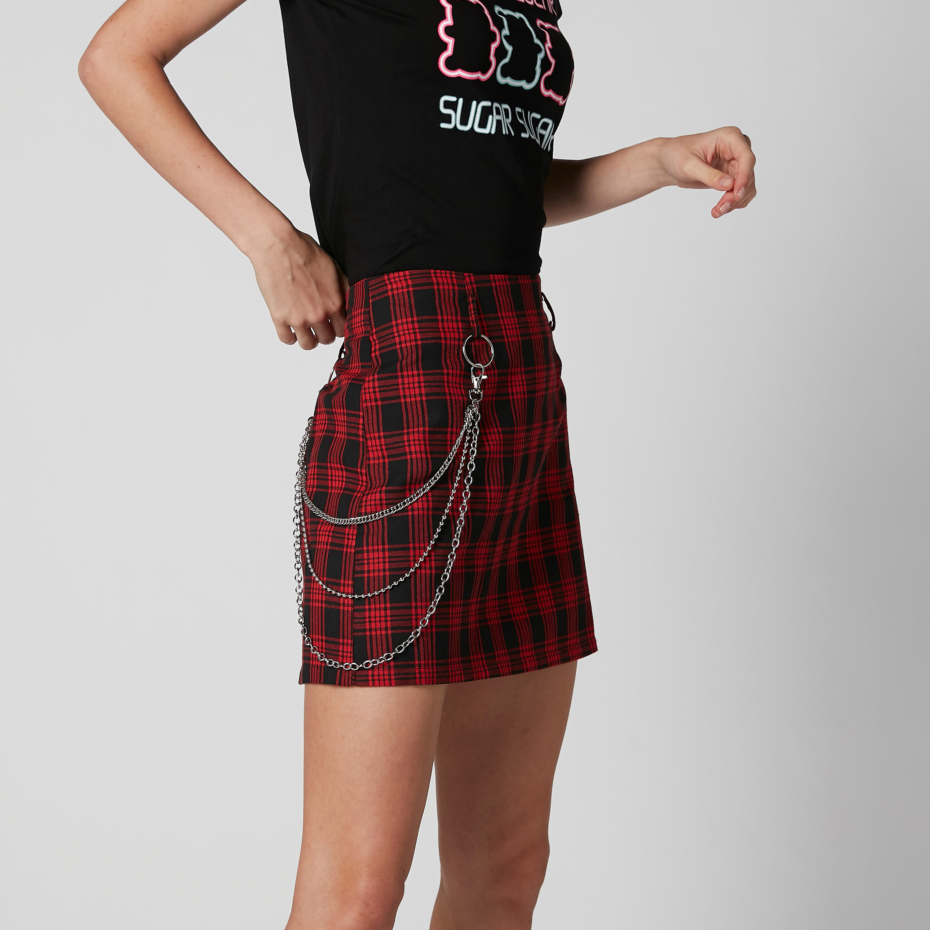 تنورة كاروهات إيه لاين قصيرة بسحّاب إغلاق وحلقات للحزام-women-clothing-bottoms-skirts-image-1