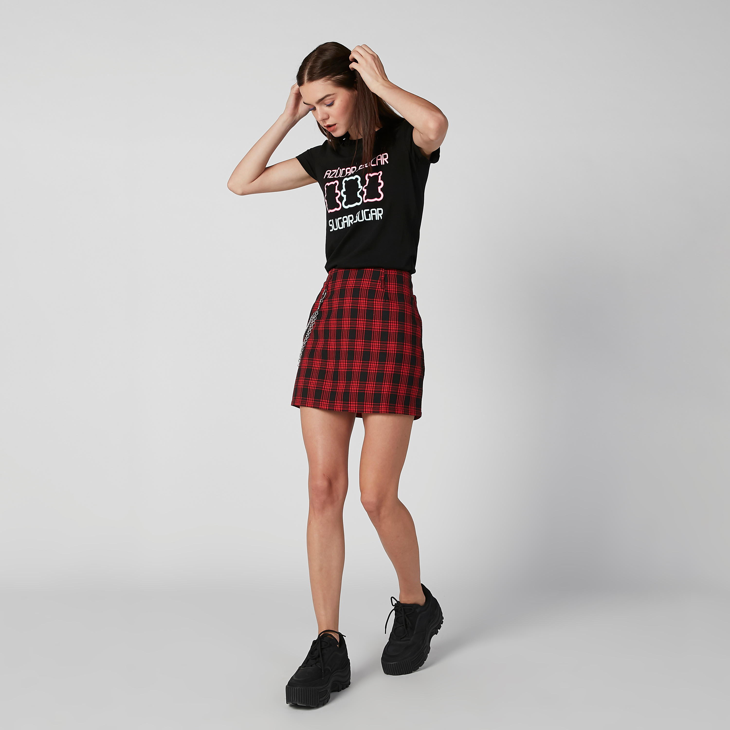 تنورة كاروهات إيه لاين قصيرة بسحّاب إغلاق وحلقات للحزام-women-clothing-bottoms-skirts-image-2