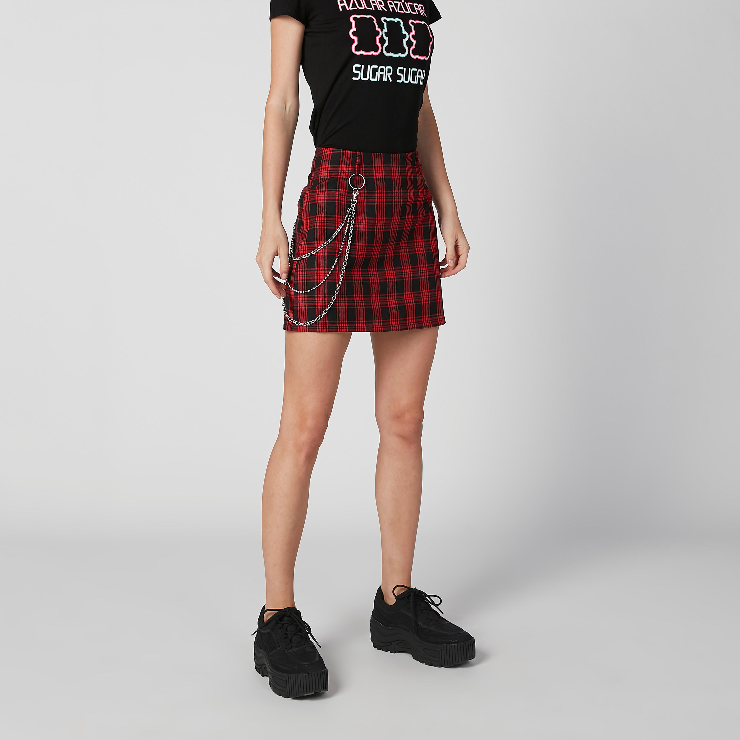 تنورة كاروهات إيه لاين قصيرة بسحّاب إغلاق وحلقات للحزام-women-clothing-bottoms-skirts-image-3