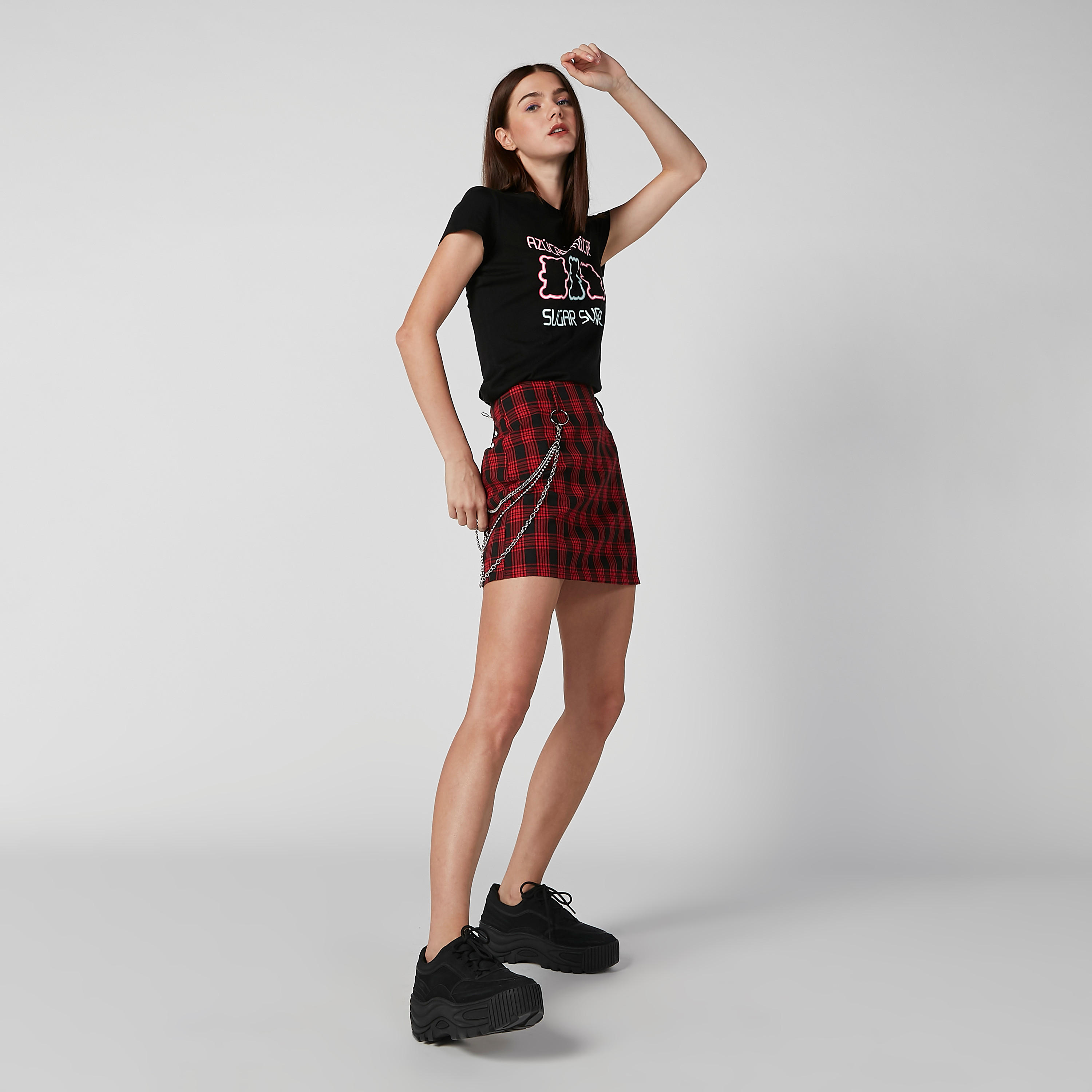 تنورة كاروهات إيه لاين قصيرة بسحّاب إغلاق وحلقات للحزام-women-clothing-bottoms-skirts-image-5