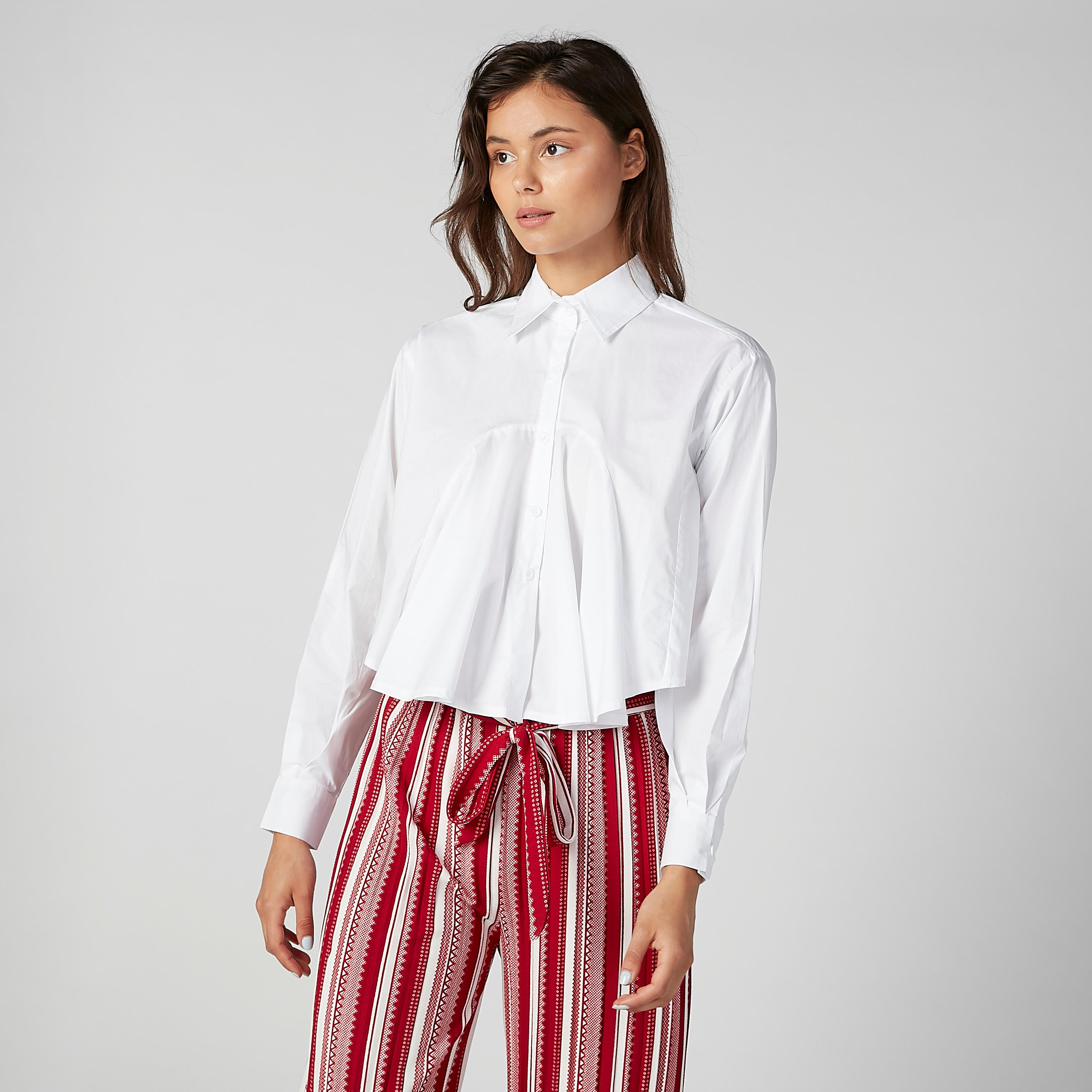 2Xtremz Solid Flared Shirt with Spread Collar and Long Sleeves-women-clothing-shirtsandblouses-shirts-image-1