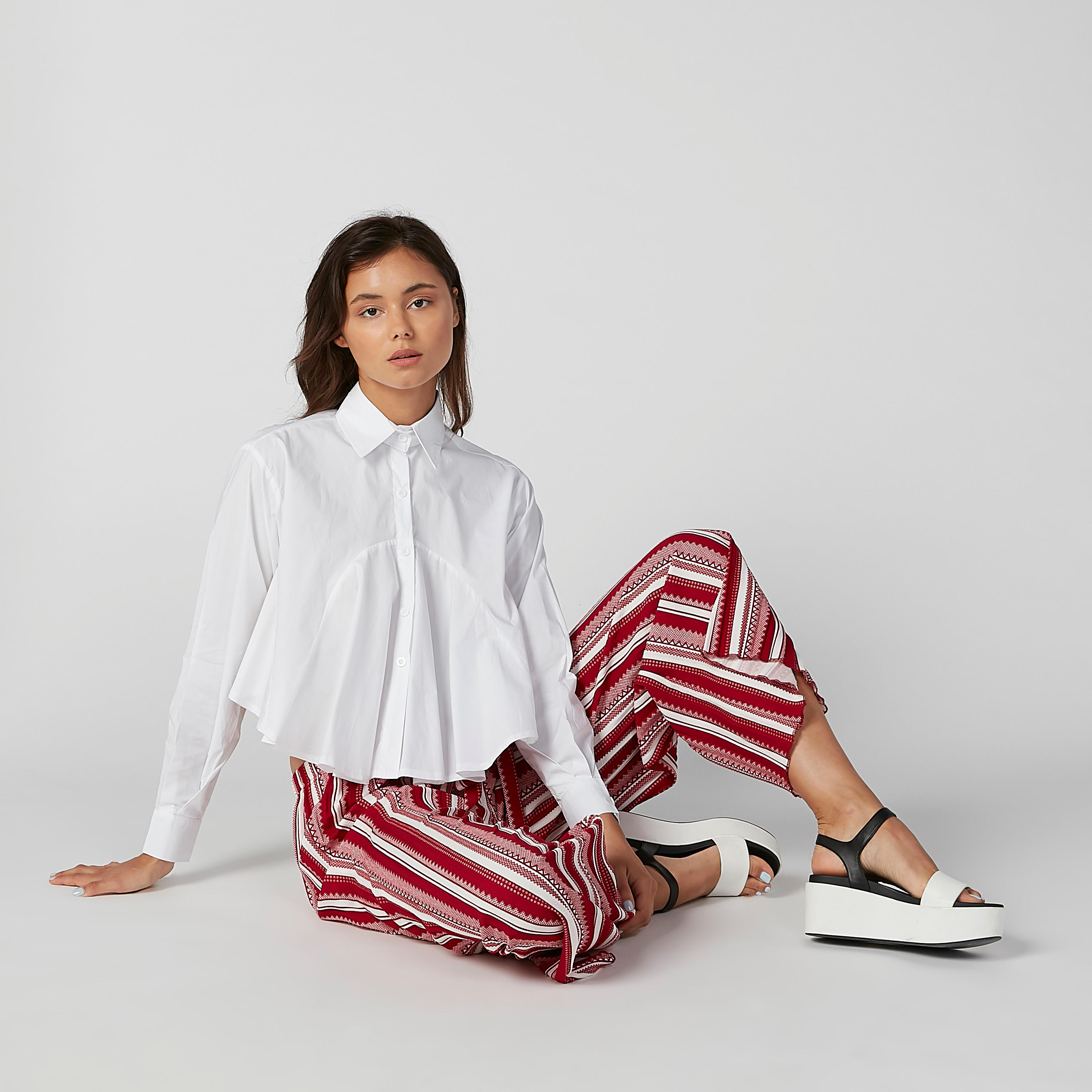 2Xtremz Solid Flared Shirt with Spread Collar and Long Sleeves-women-clothing-shirtsandblouses-shirts-image-2