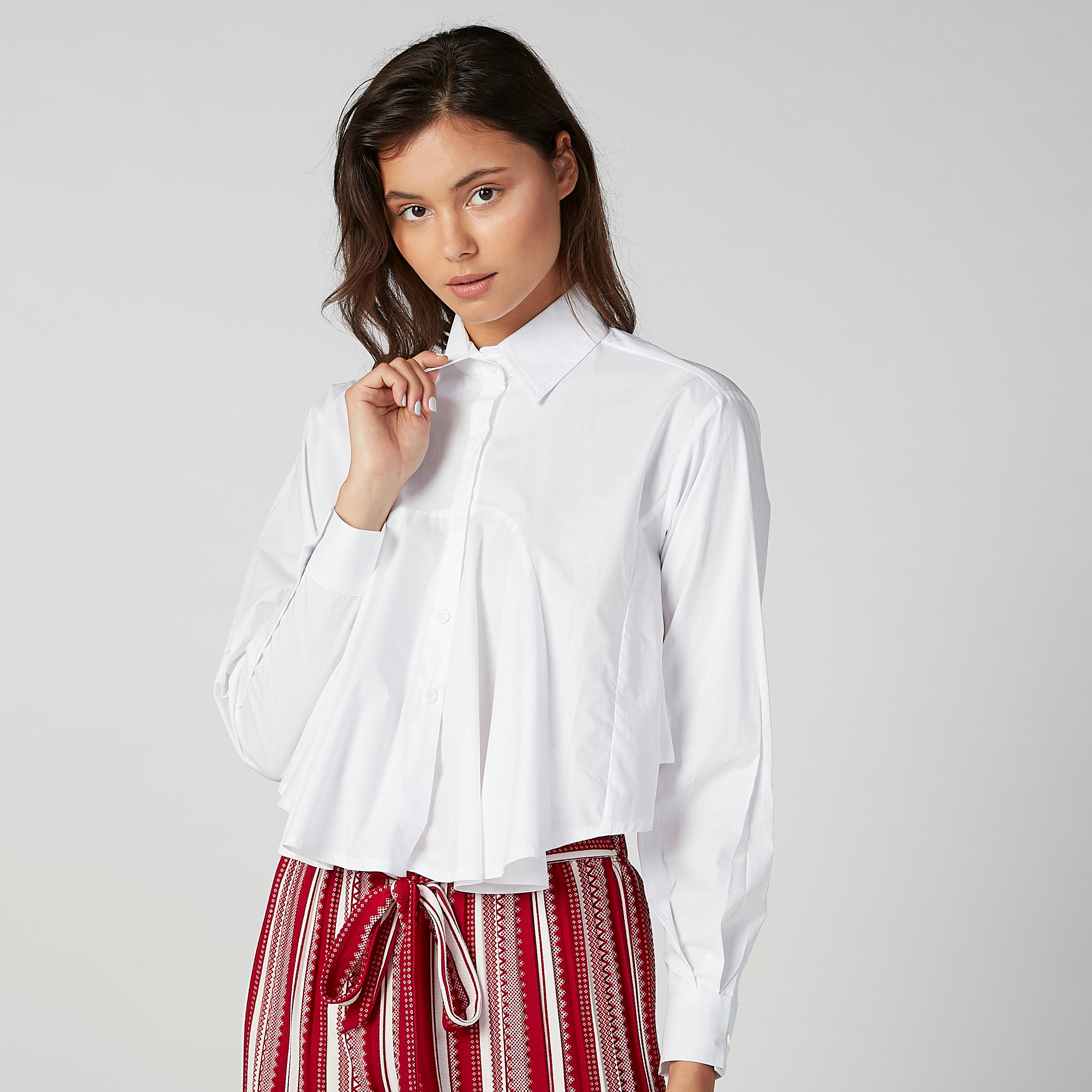 2Xtremz Solid Flared Shirt with Spread Collar and Long Sleeves-women-clothing-shirtsandblouses-shirts-image-5