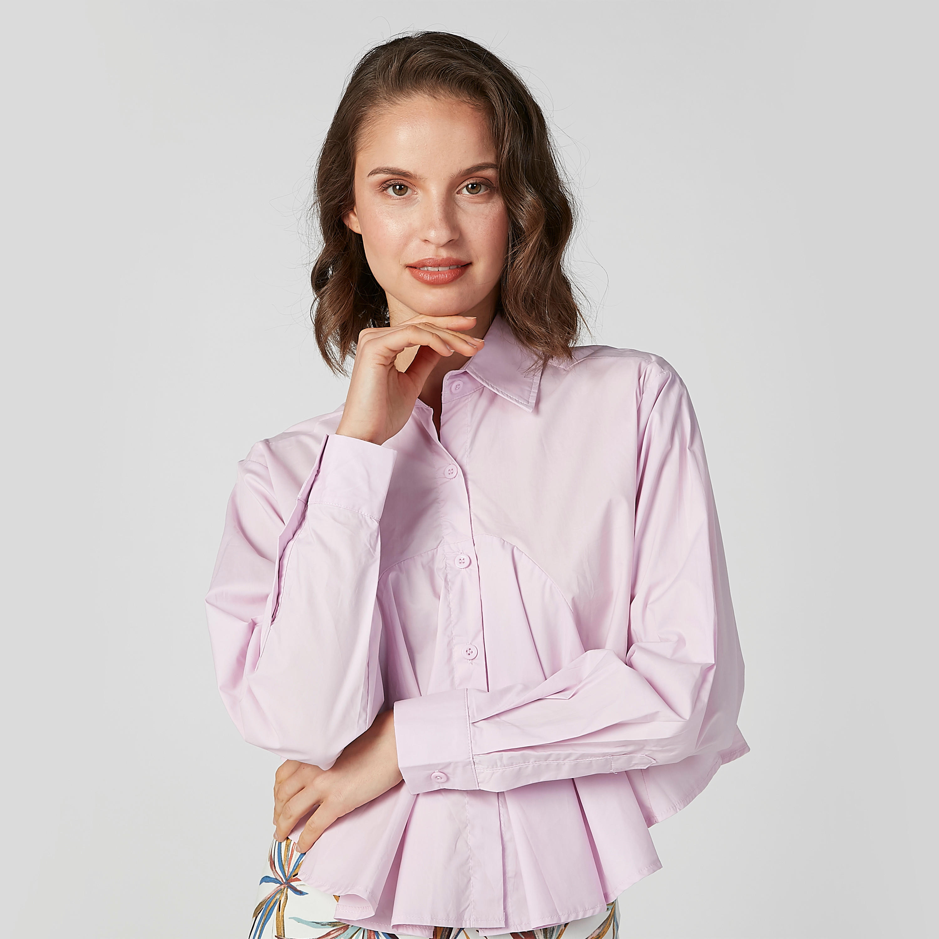 2Xtremz Solid Flared Shirt with Spread Collar and Long Sleeves-women-clothing-shirtsandblouses-shirts-image-1