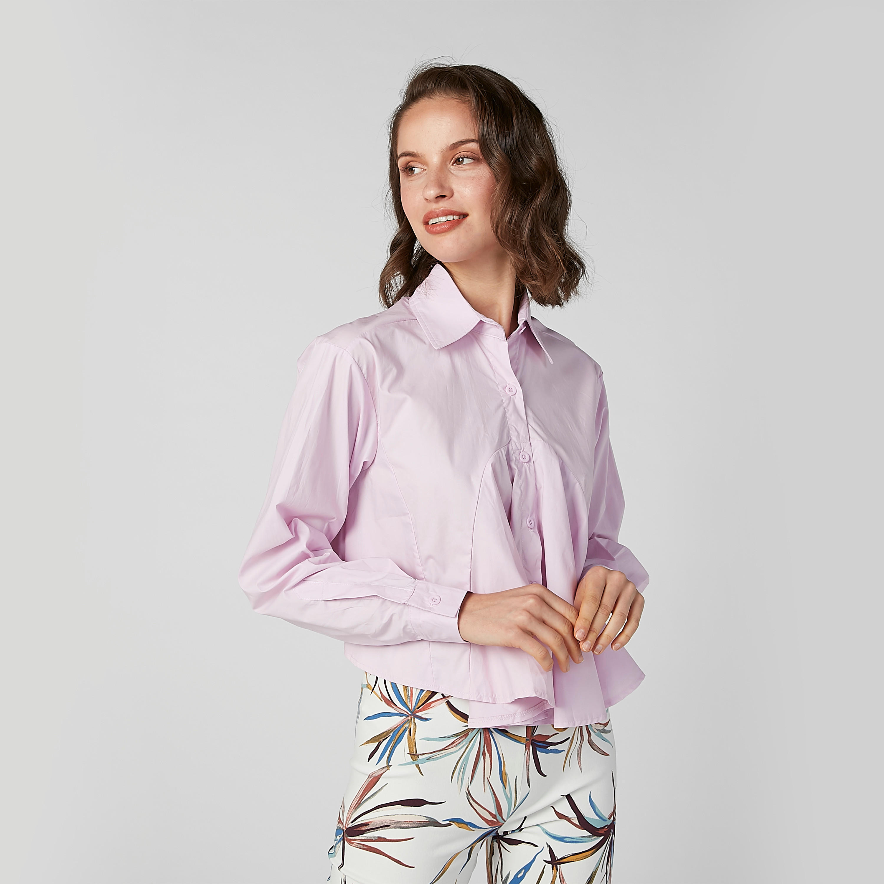 2Xtremz Solid Flared Shirt with Spread Collar and Long Sleeves-women-clothing-shirtsandblouses-shirts-image-5