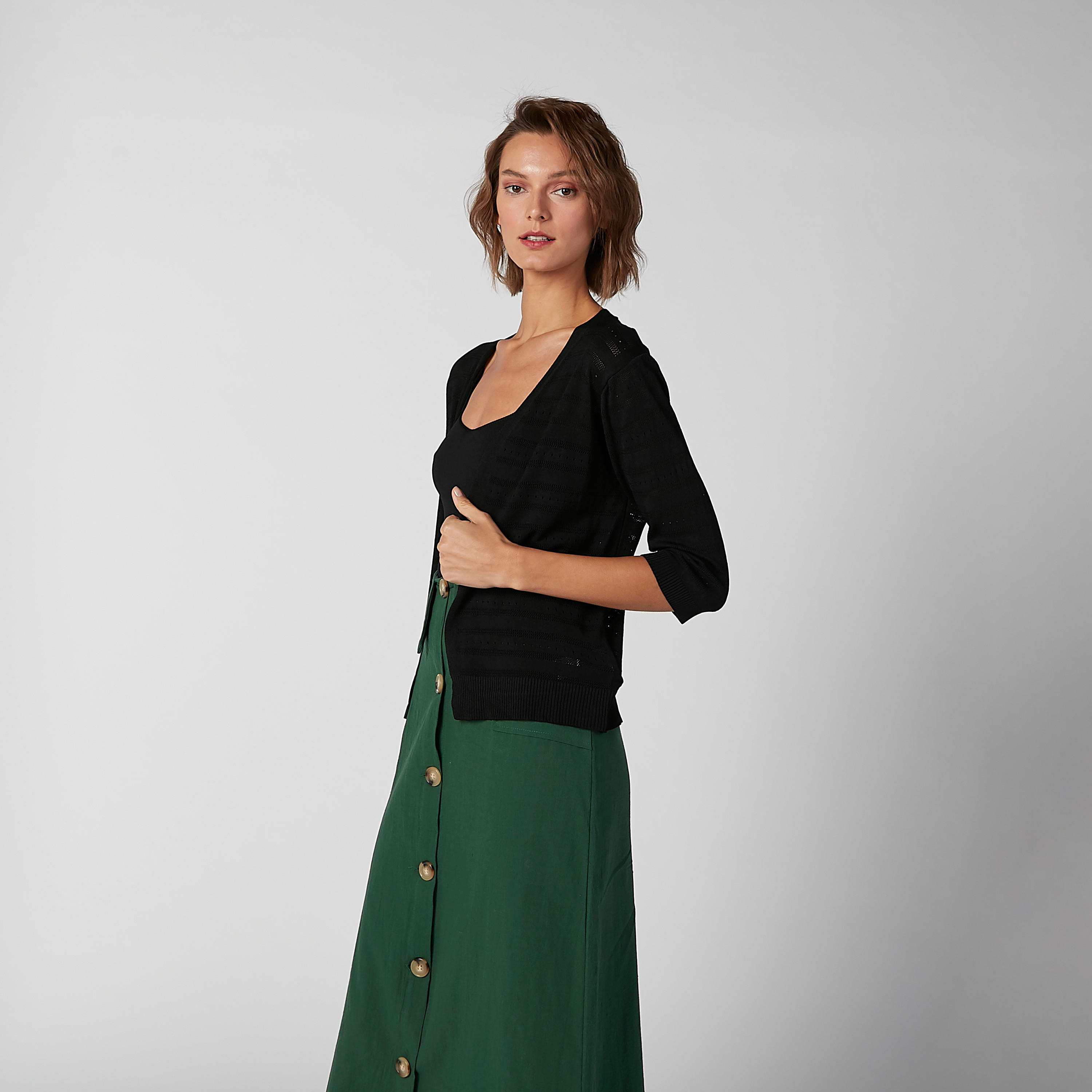 كارديجان بارز الملمس بأكمام 3/4-women-winterwear-cardigansandjumpers-cardigans-image-1