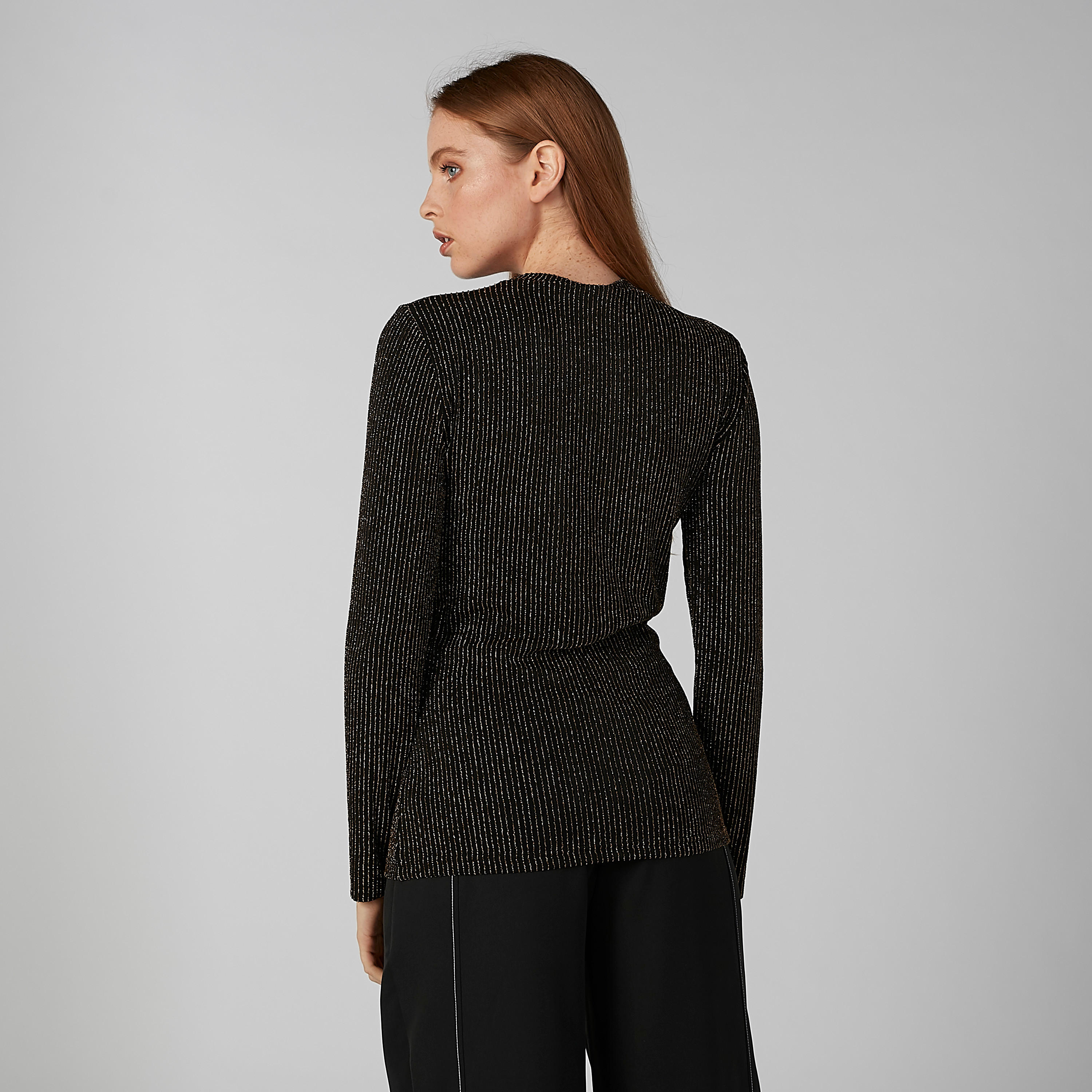 بلوزة مخططة بقصة ضيقة مع رقبة مستديرة وأكمام طويلة-women-clothing-shirtsandblouses-blouses-image-4