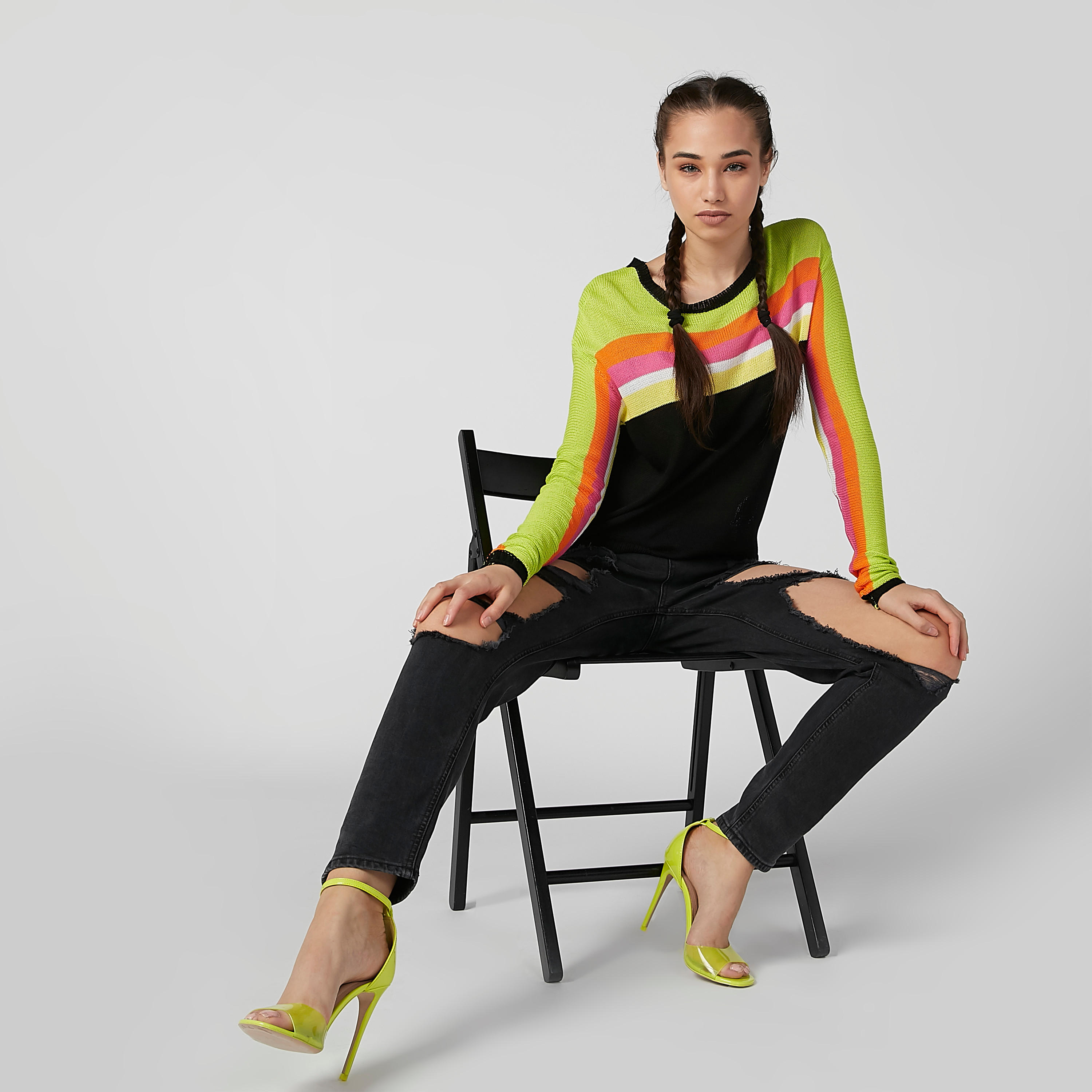 تيشيرت بارز الملمس بياقة مستديرة وأكمام طويلة-women-clothing-tshirts-image-6