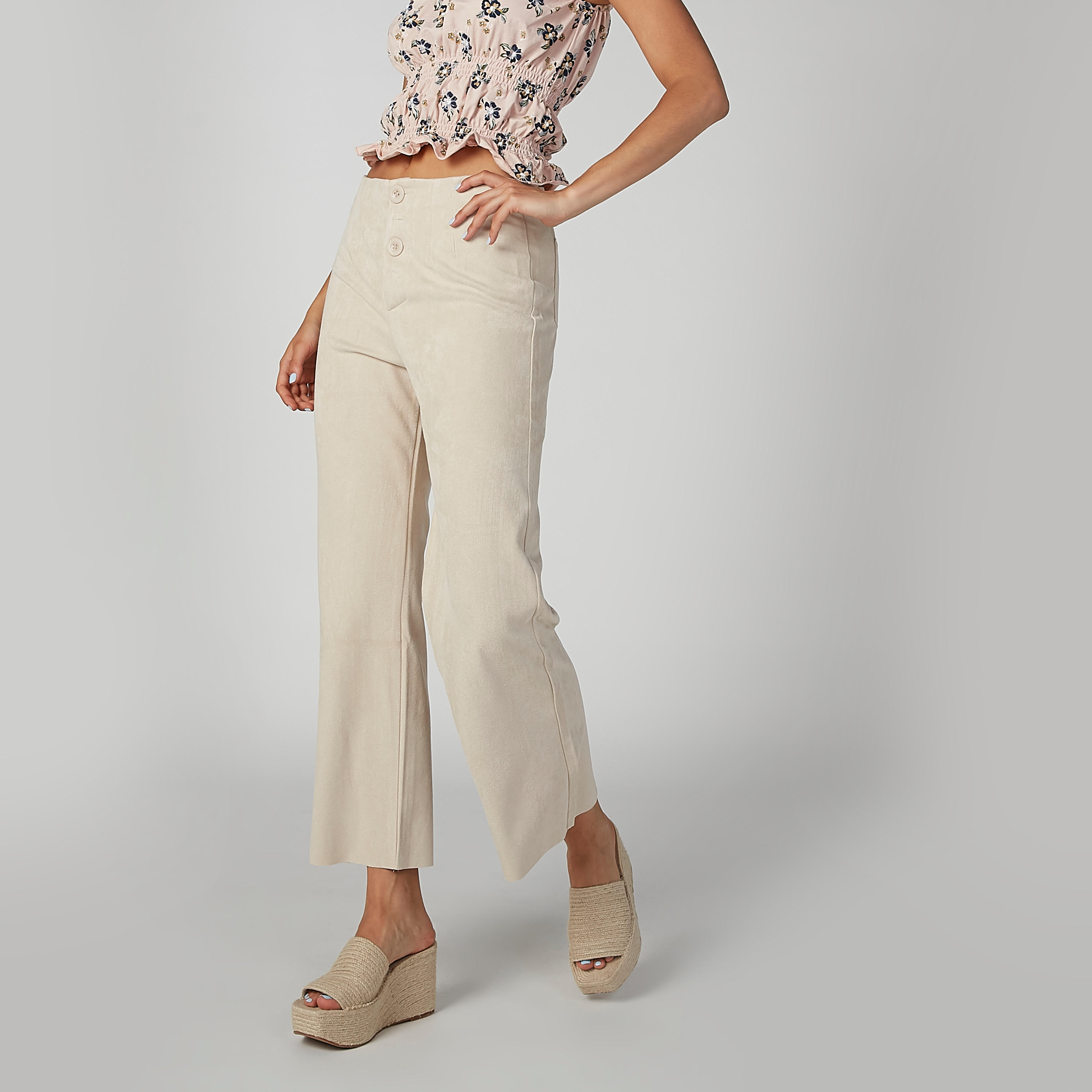 بنطال بخصر متوسط الارتفاع وأزرار من تو إكستريمز-women-clothing-bottoms-trousers-image-2