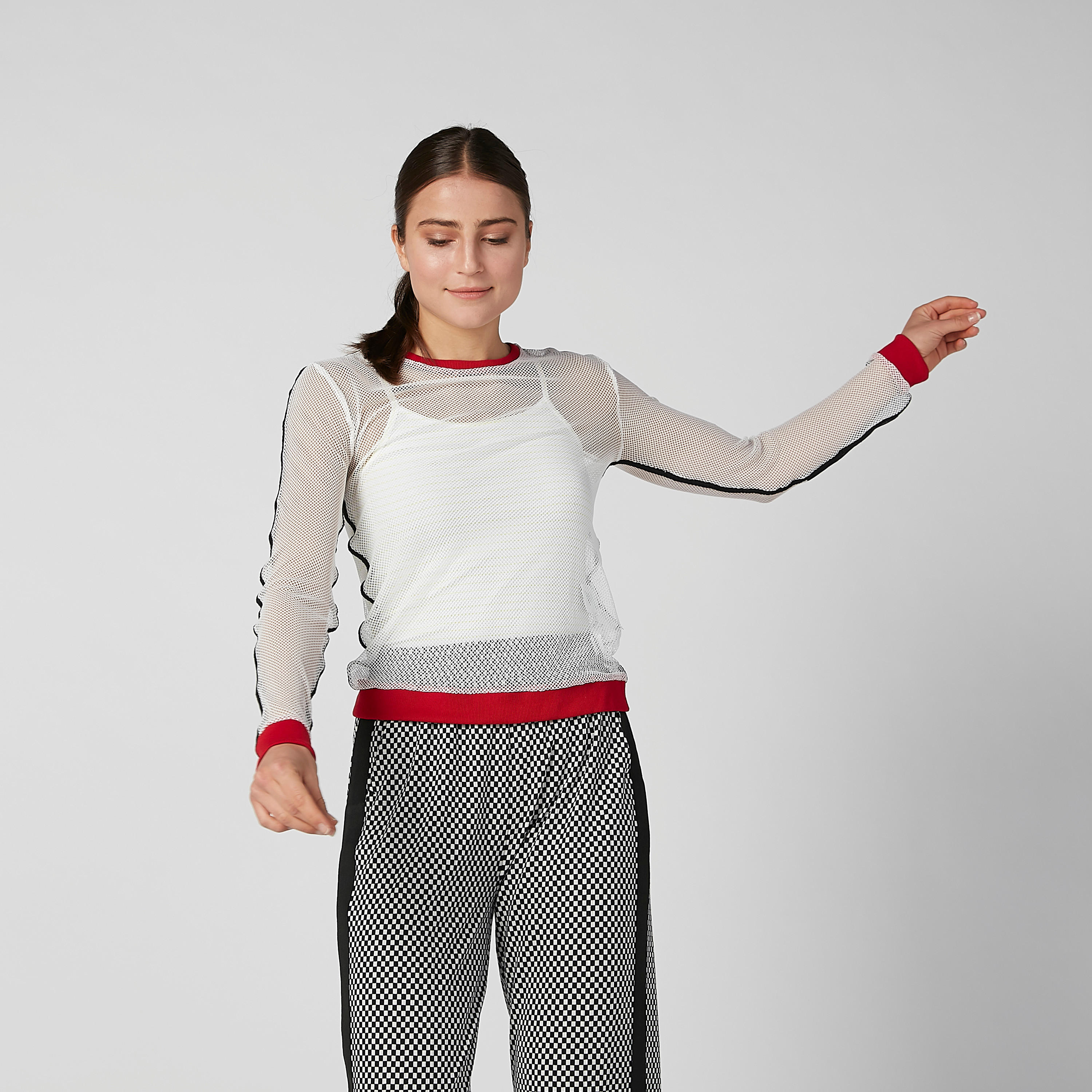 Textured Top with Round Neck and Long Sleeves-women-clothing-shirtsandblouses-blouses-image-1