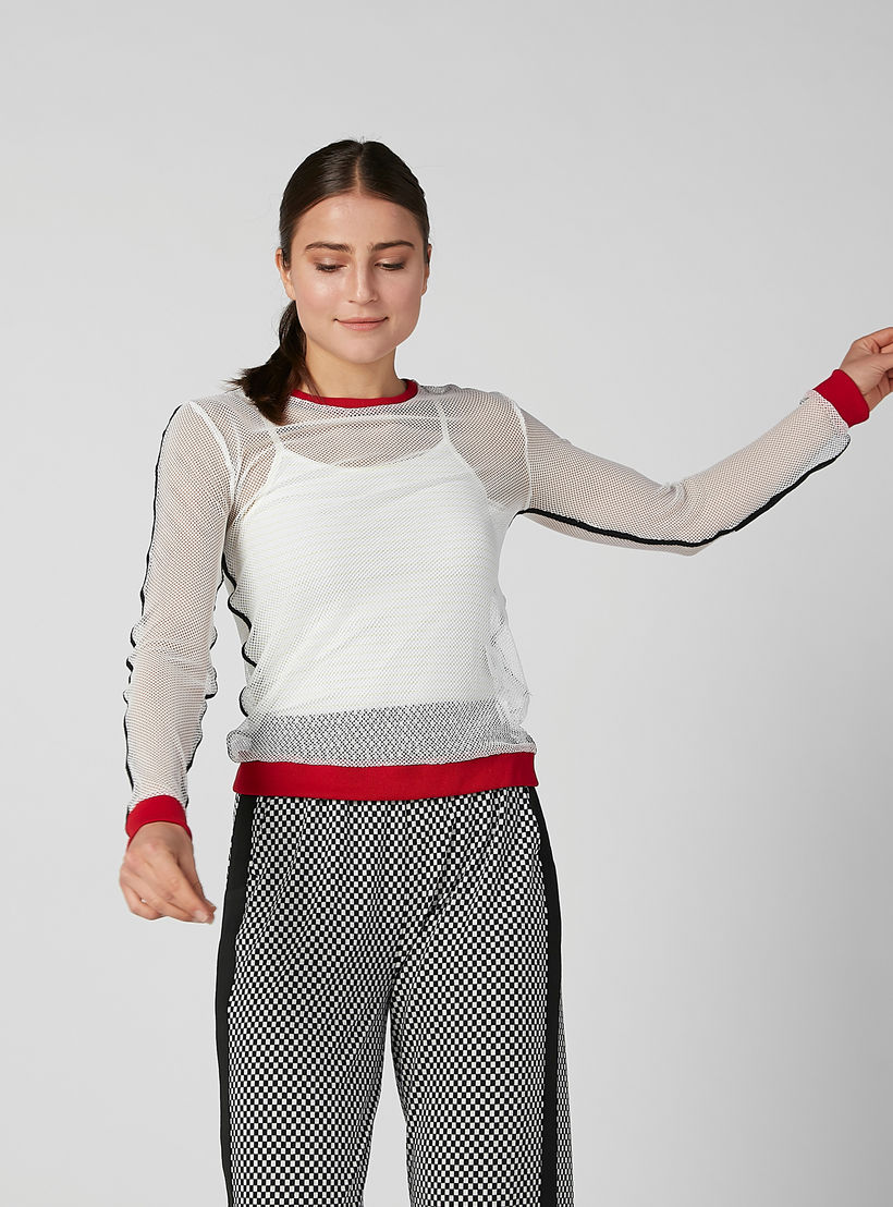 Textured Top with Round Neck and Long Sleeves-women-clothing-shirtsandblouses-blouses-image-1