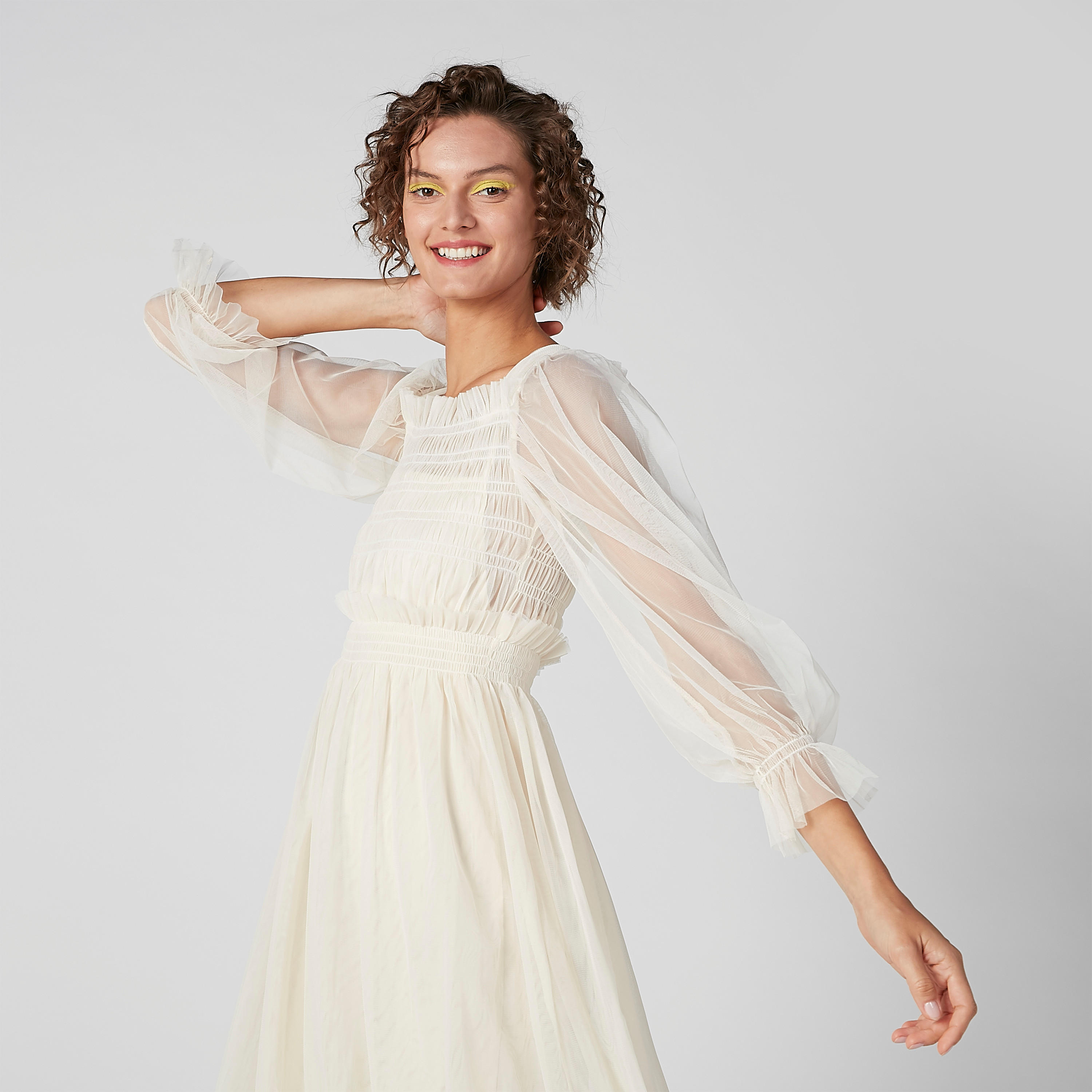 فستان إيه لاين ميدي بارز الملمس بأكمام 3/4 وتفاصيل مطرّزة-women-clothing-dresses-image-4